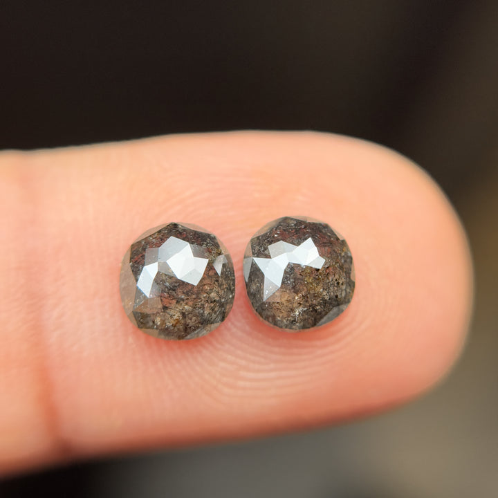 2.16 Ct Cushion Rose Cut Grey Natural Salt and Pepper Diamond Pair