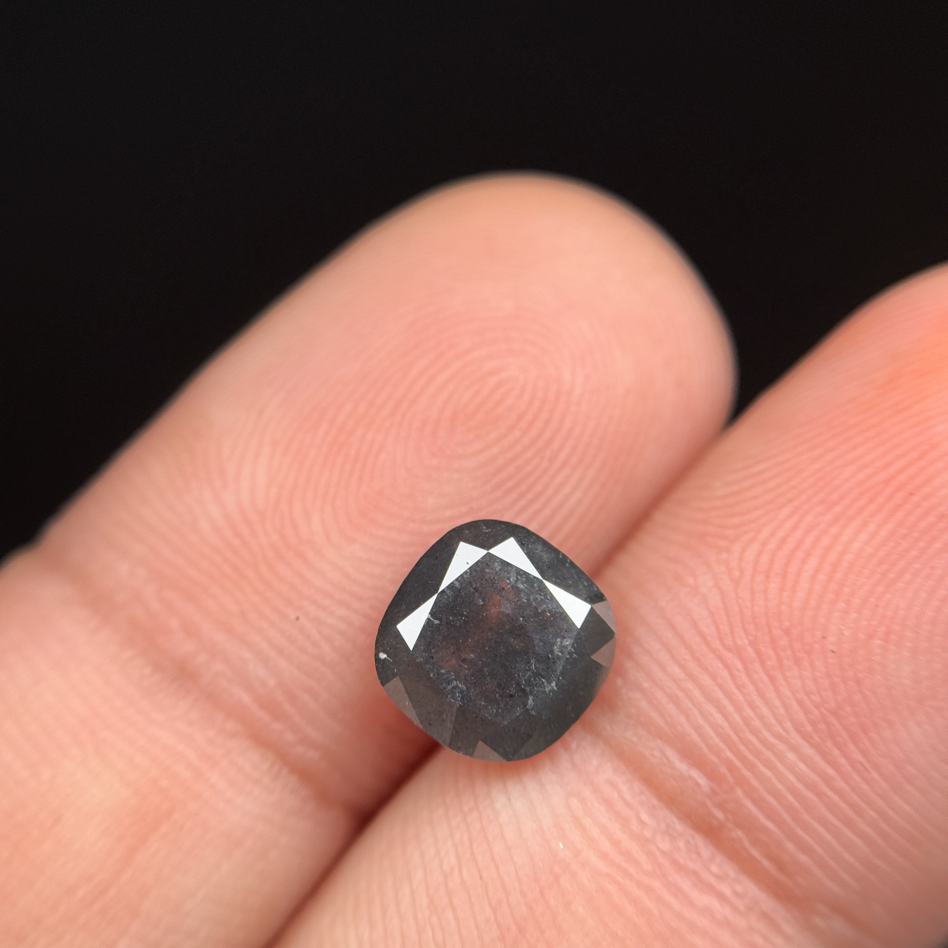 2.00 Ct Cushion Rose Cut Grey Natural Salt and Pepper Diamond