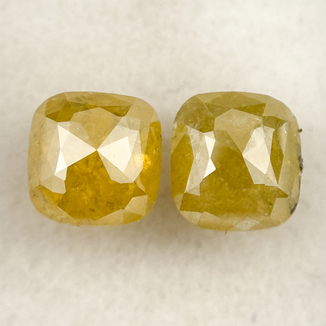 2.12 Ct Cushion Rose Cut Yellow Natural Salt and Pepper Diamond Pair