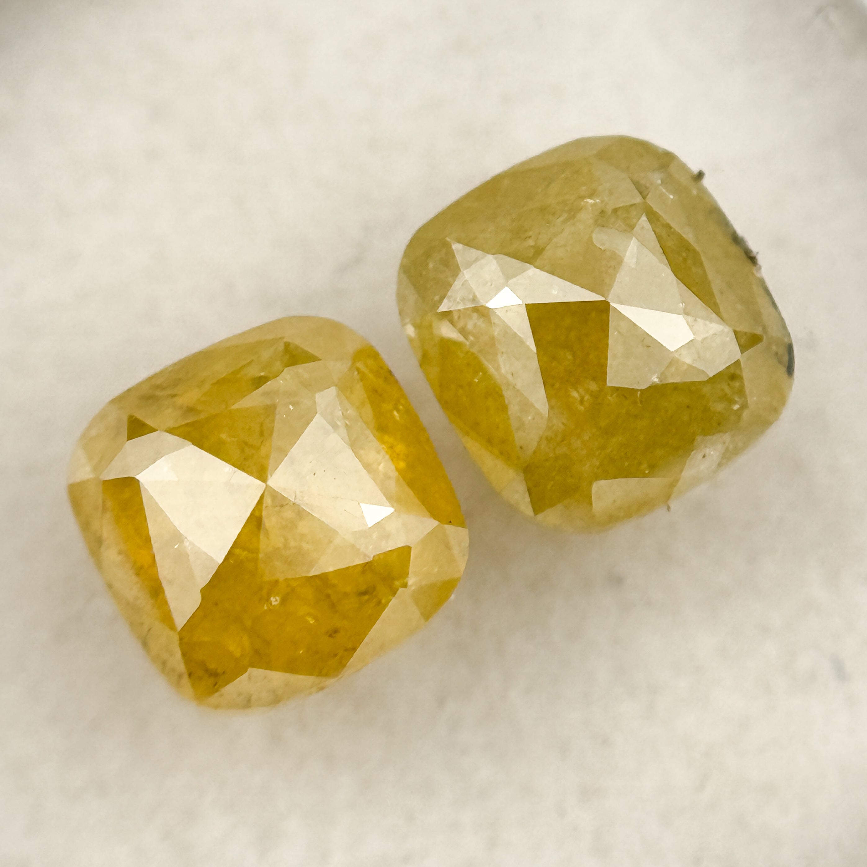 2.12 Ct Cushion Rose Cut Yellow Natural Salt and Pepper Diamond Pair