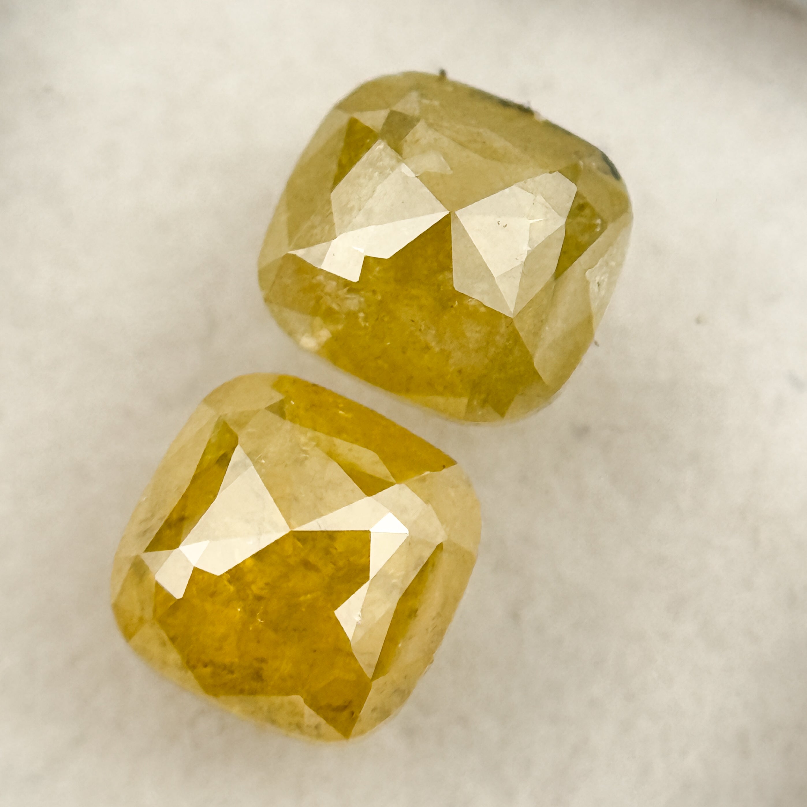 2.12 Ct Cushion Rose Cut Yellow Natural Salt and Pepper Diamond Pair