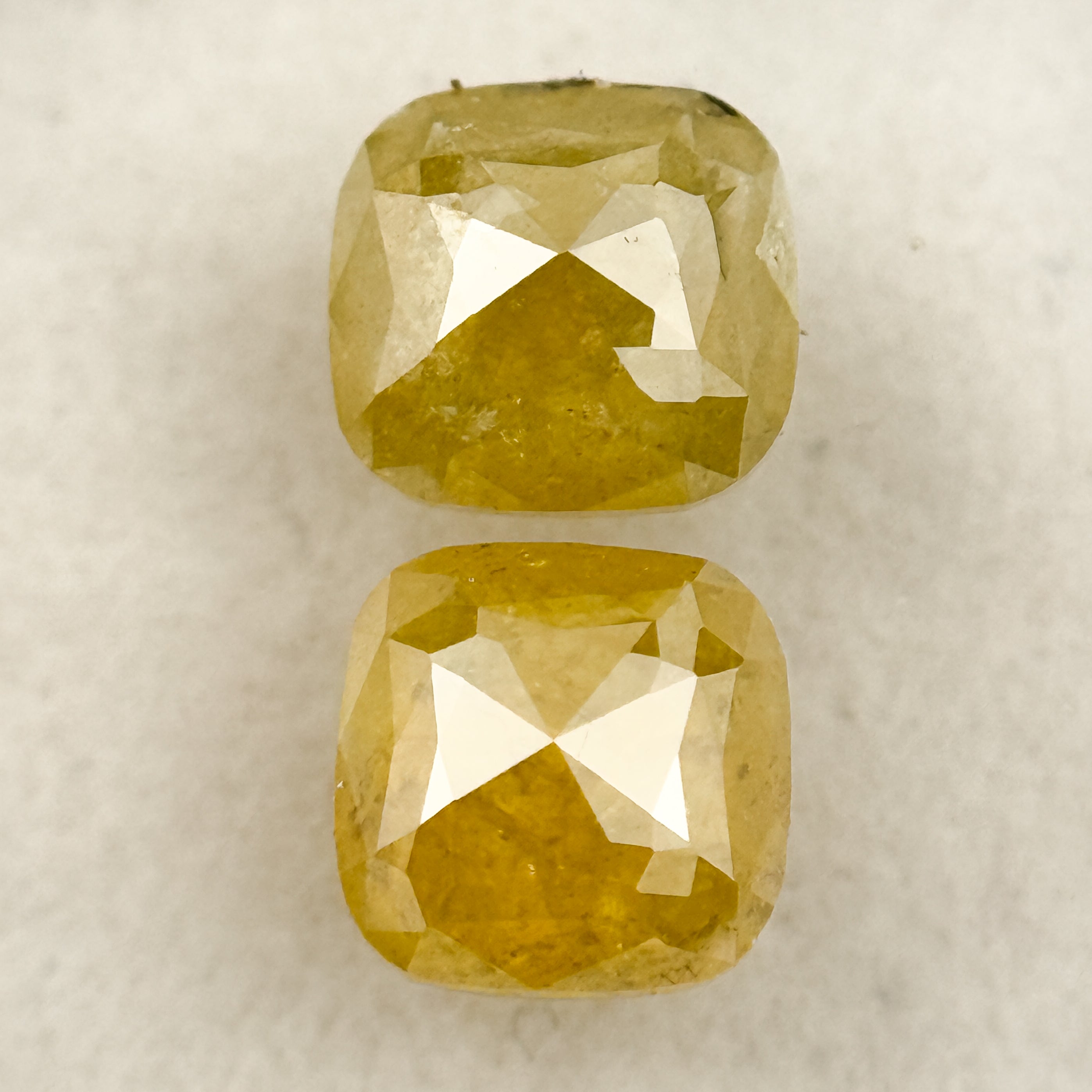 2.12 Ct Cushion Rose Cut Yellow Natural Salt and Pepper Diamond Pair