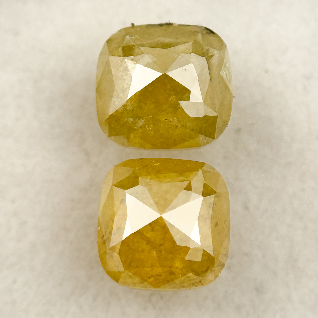 2.12 Ct Cushion Rose Cut Yellow Natural Salt and Pepper Diamond Pair
