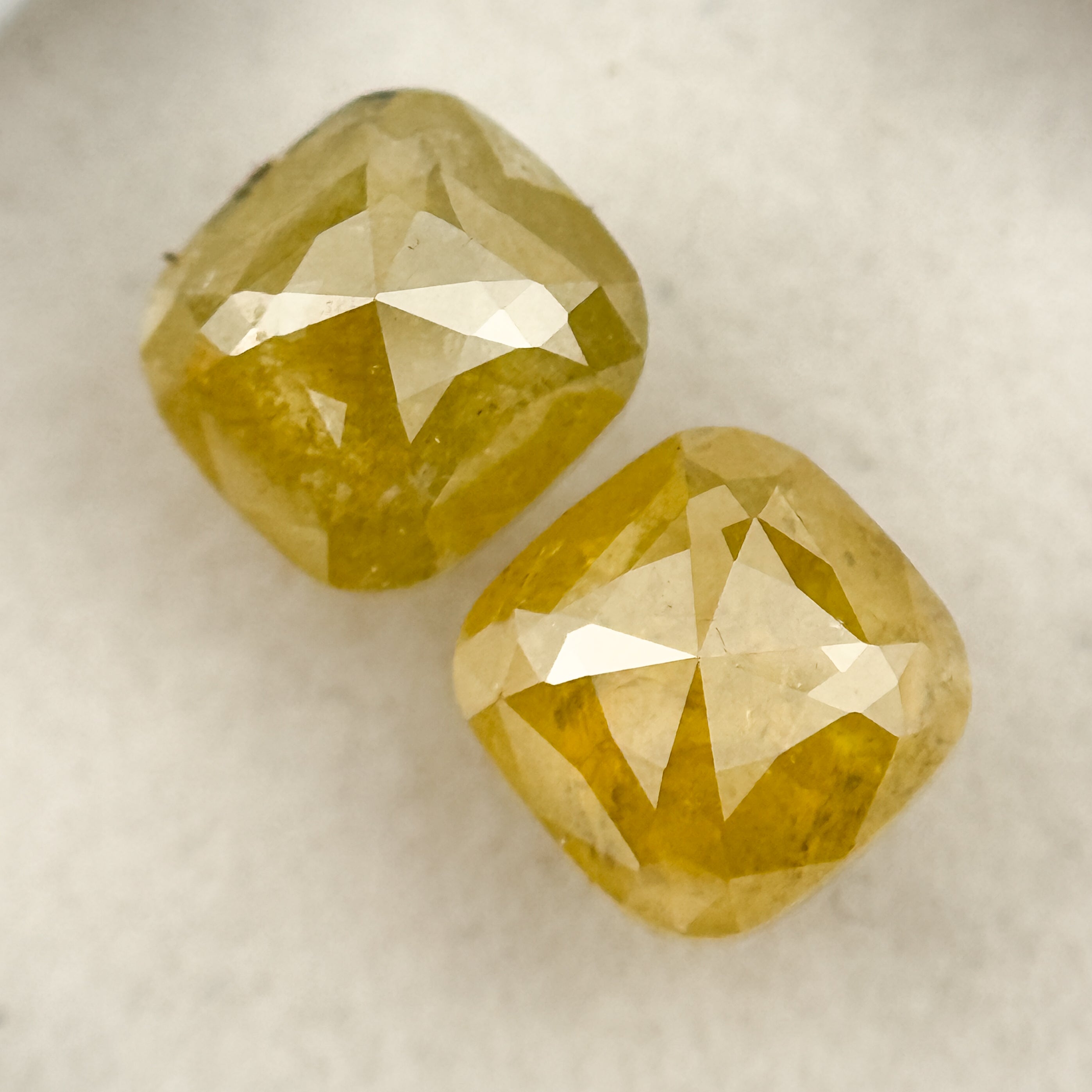 2.12 Ct Cushion Rose Cut Yellow Natural Salt and Pepper Diamond Pair