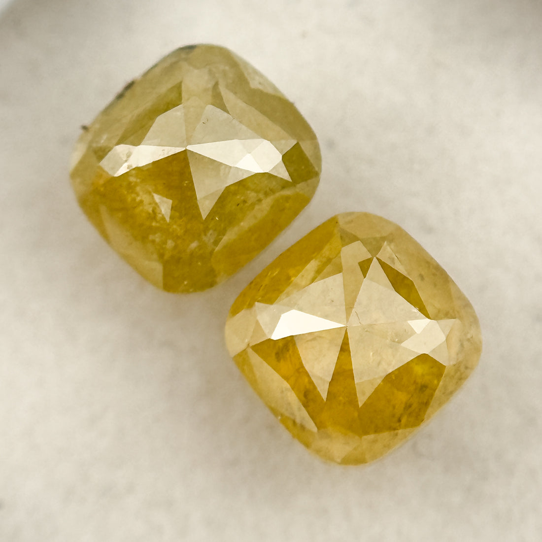 2.12 Ct Cushion Rose Cut Yellow Natural Salt and Pepper Diamond Pair