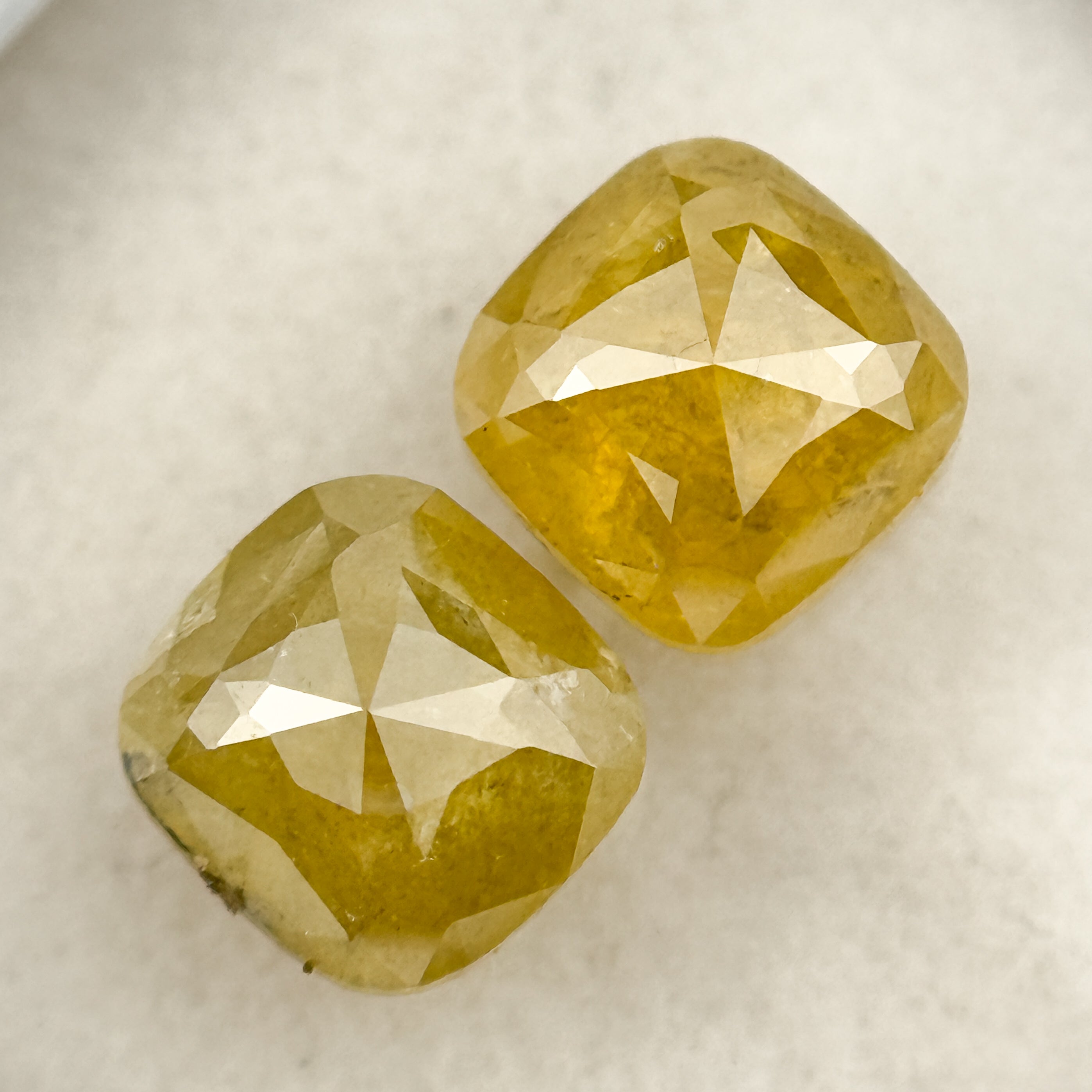 2.12 Ct Cushion Rose Cut Yellow Natural Salt and Pepper Diamond Pair