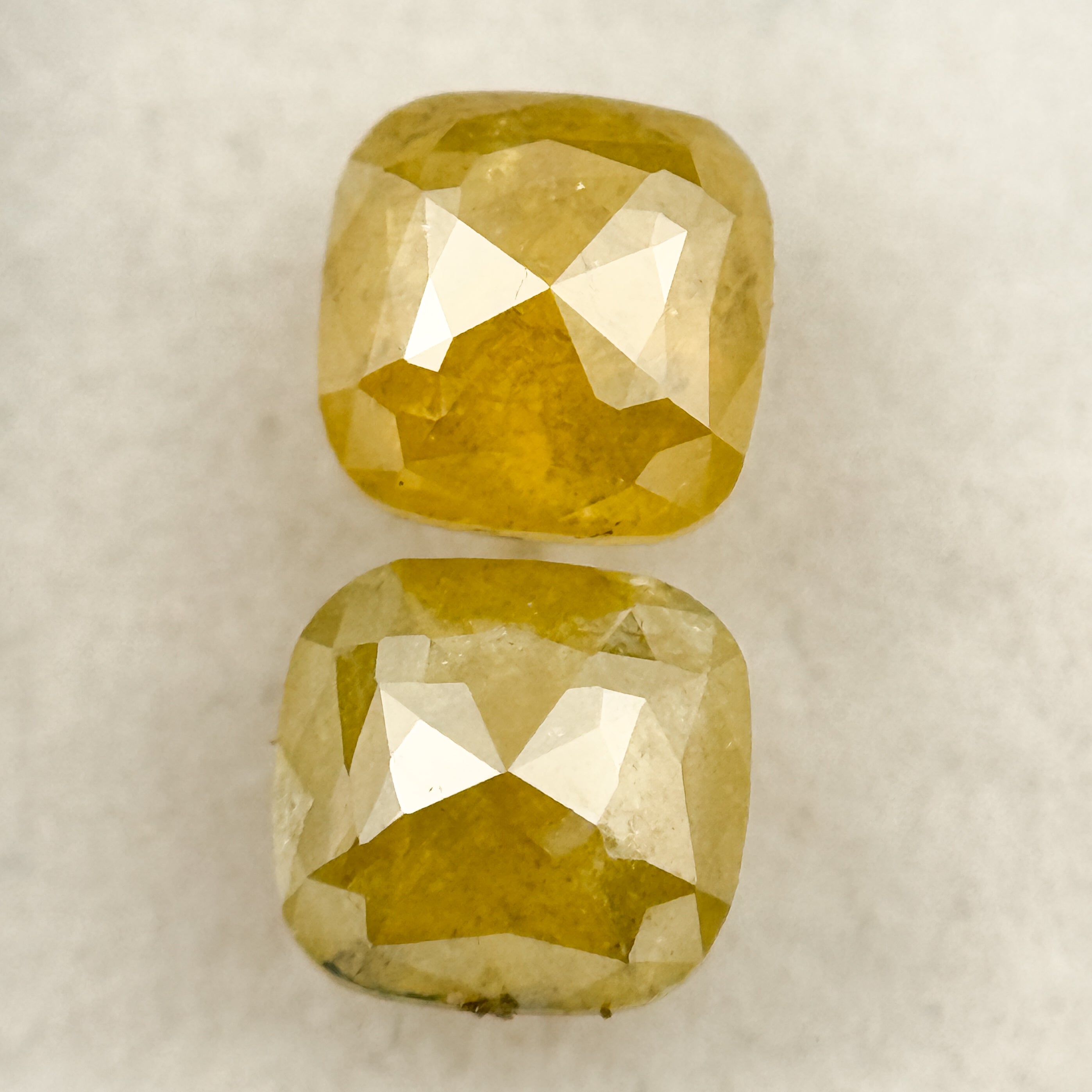 2.12 Ct Cushion Rose Cut Yellow Natural Salt and Pepper Diamond Pair