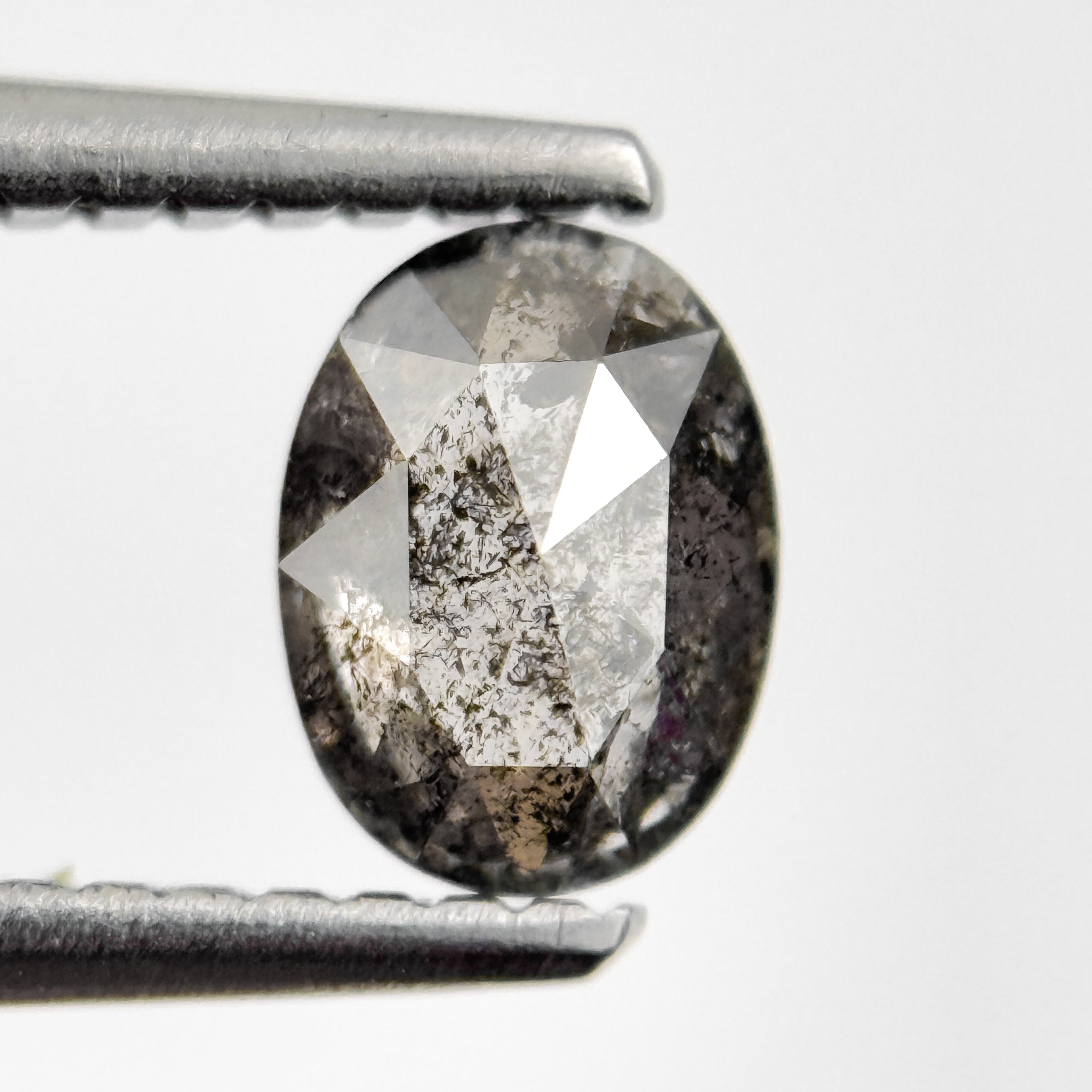 0.63 Ct Oval Rose Cut Grey Natural Salt and Pepper Diamond