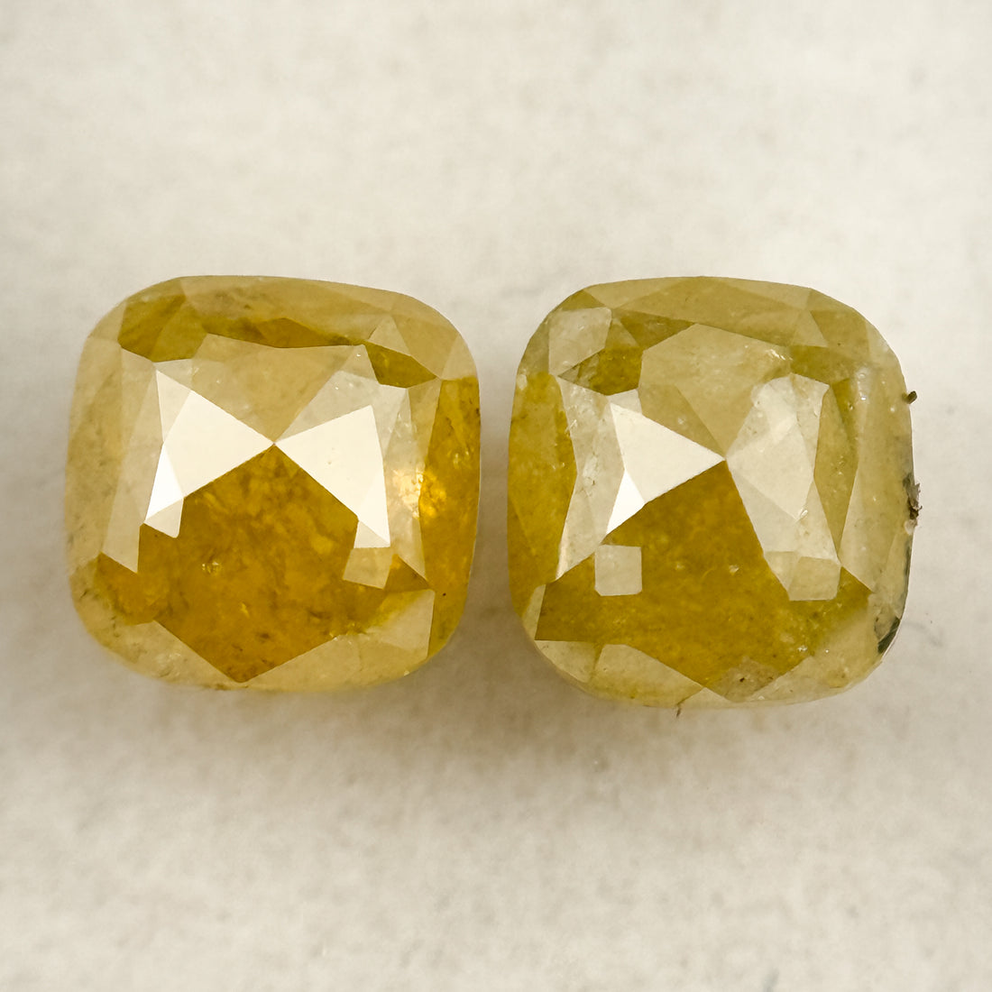2.12 Ct Cushion Rose Cut Yellow Natural Salt and Pepper Diamond Pair