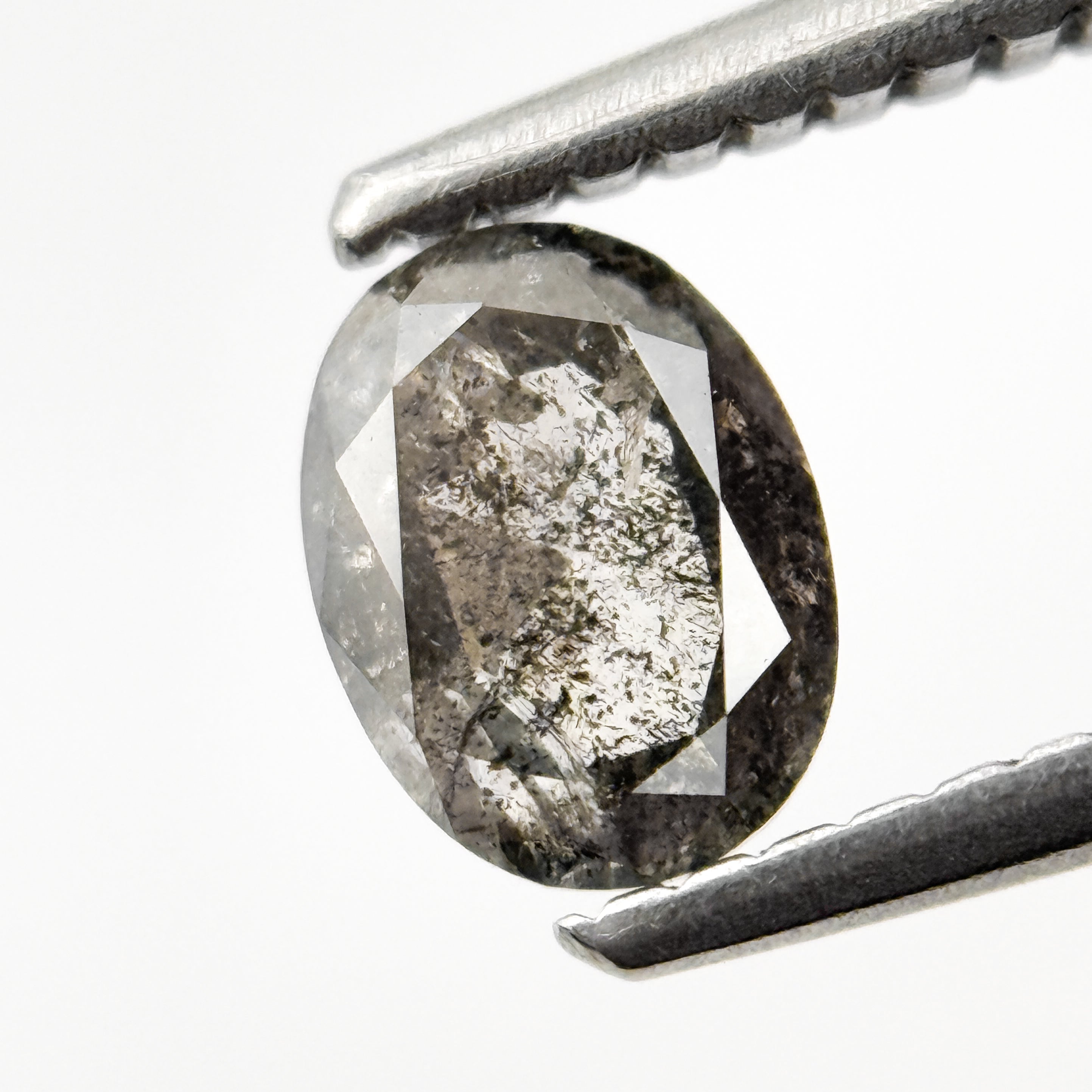 0.63 Ct Oval Rose Cut Grey Natural Salt and Pepper Diamond