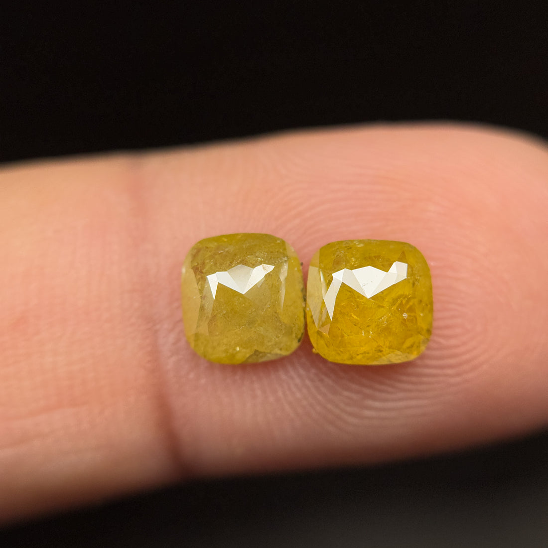 2.12 Ct Cushion Rose Cut Yellow Natural Salt and Pepper Diamond Pair
