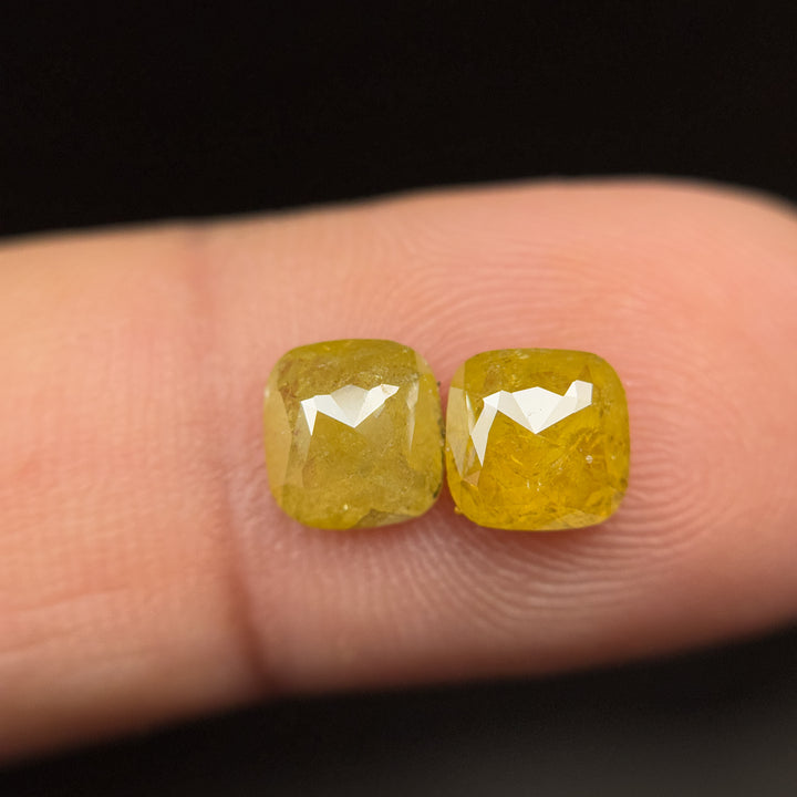 2.12 Ct Cushion Rose Cut Yellow Natural Salt and Pepper Diamond Pair