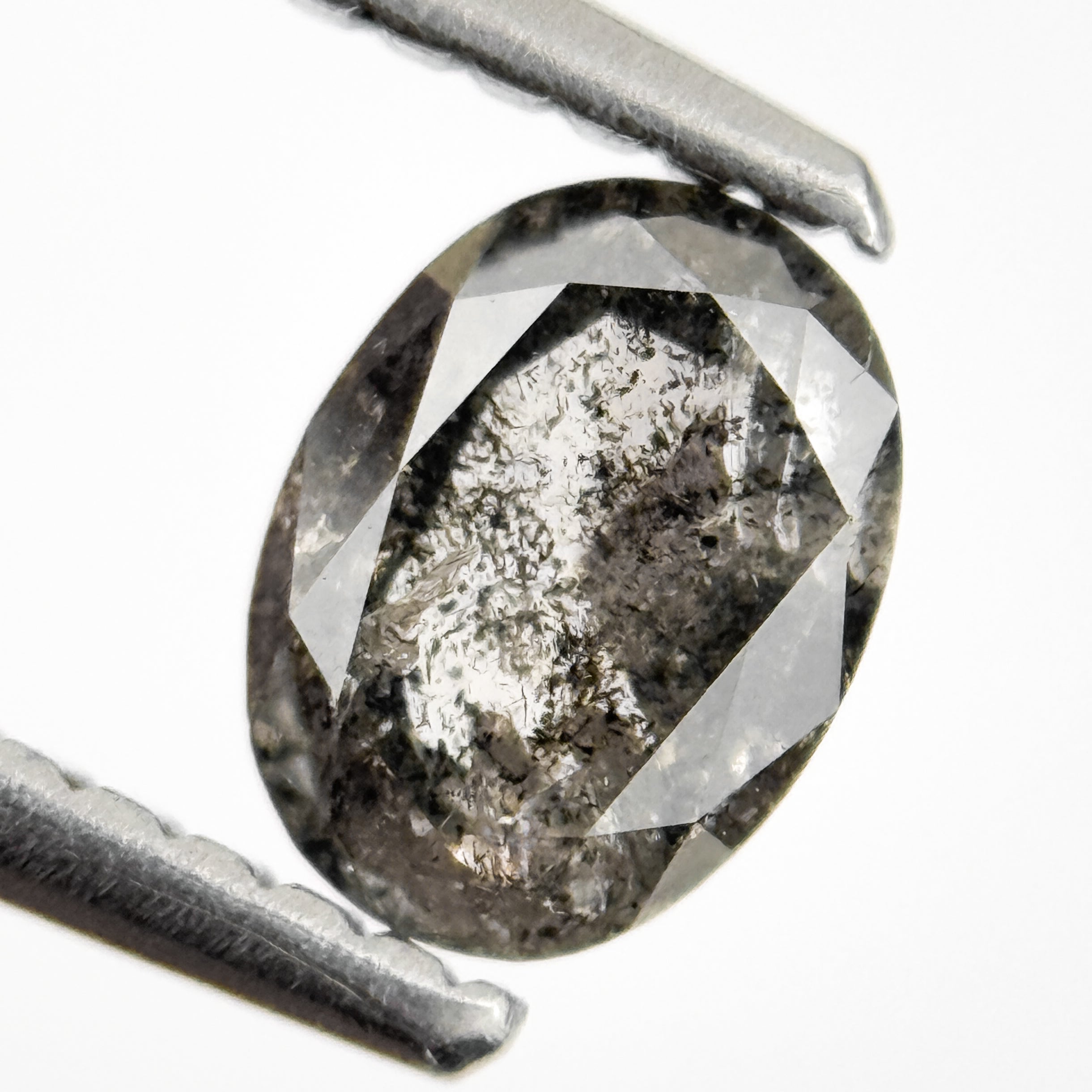 0.63 Ct Oval Rose Cut Grey Natural Salt and Pepper Diamond