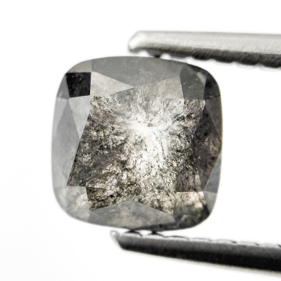 1.42 Ct Cushion Rose Cut Grey Natural Salt and Pepper Diamond