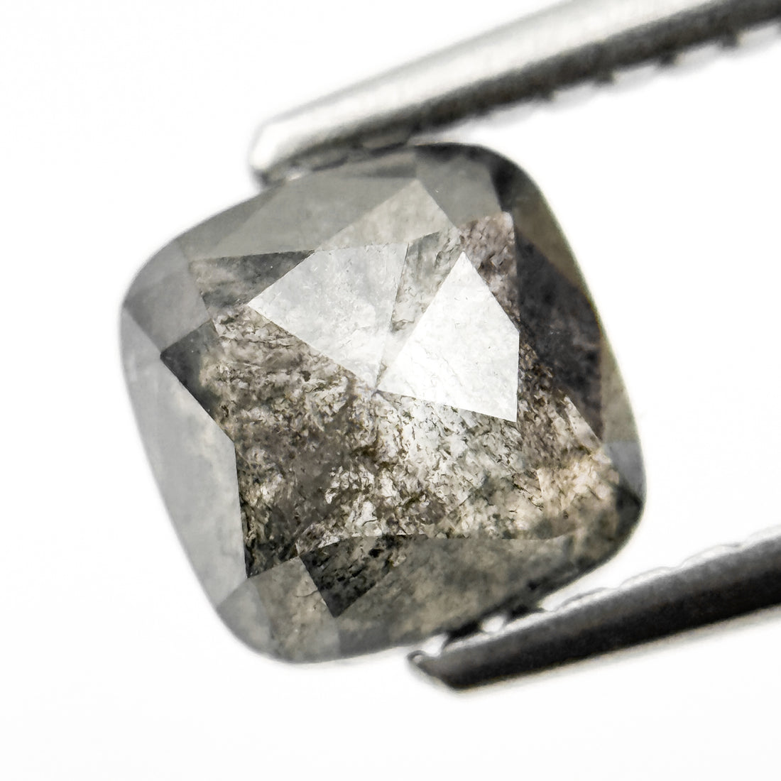1.42 Ct Cushion Rose Cut Grey Natural Salt and Pepper Diamond