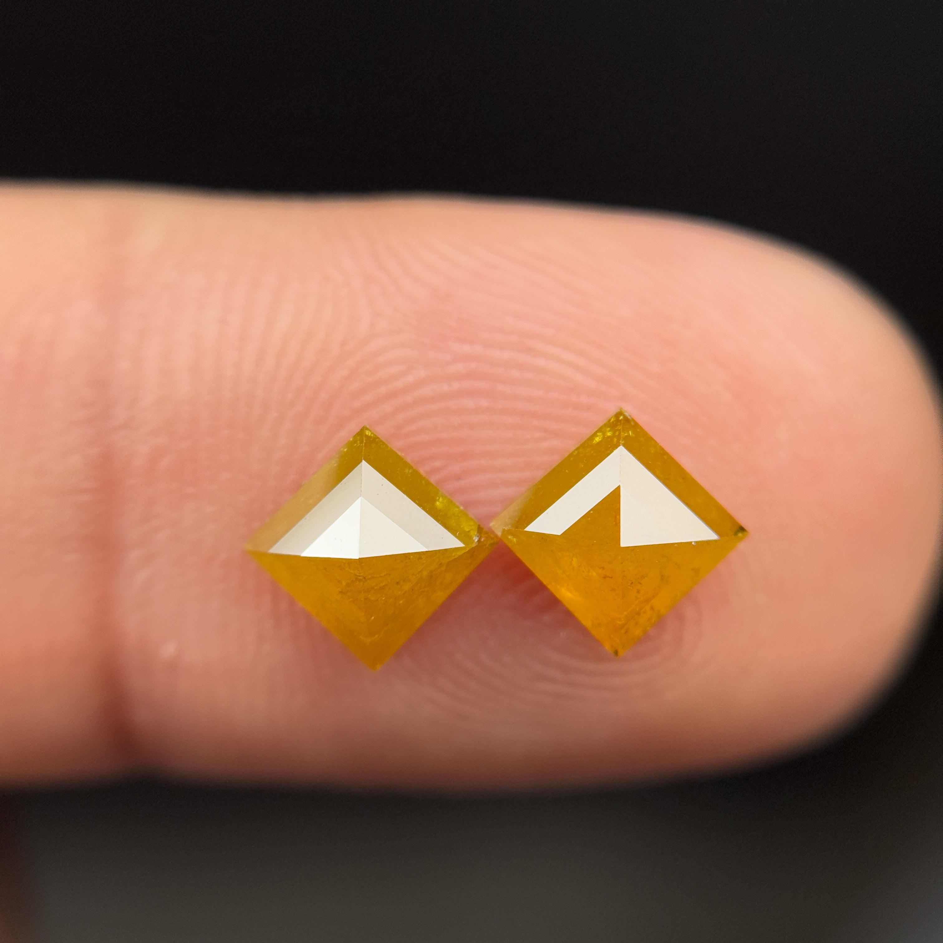 1.60 Ct Kite Rose Cut Yellow Natural Salt and Pepper Diamond Pair