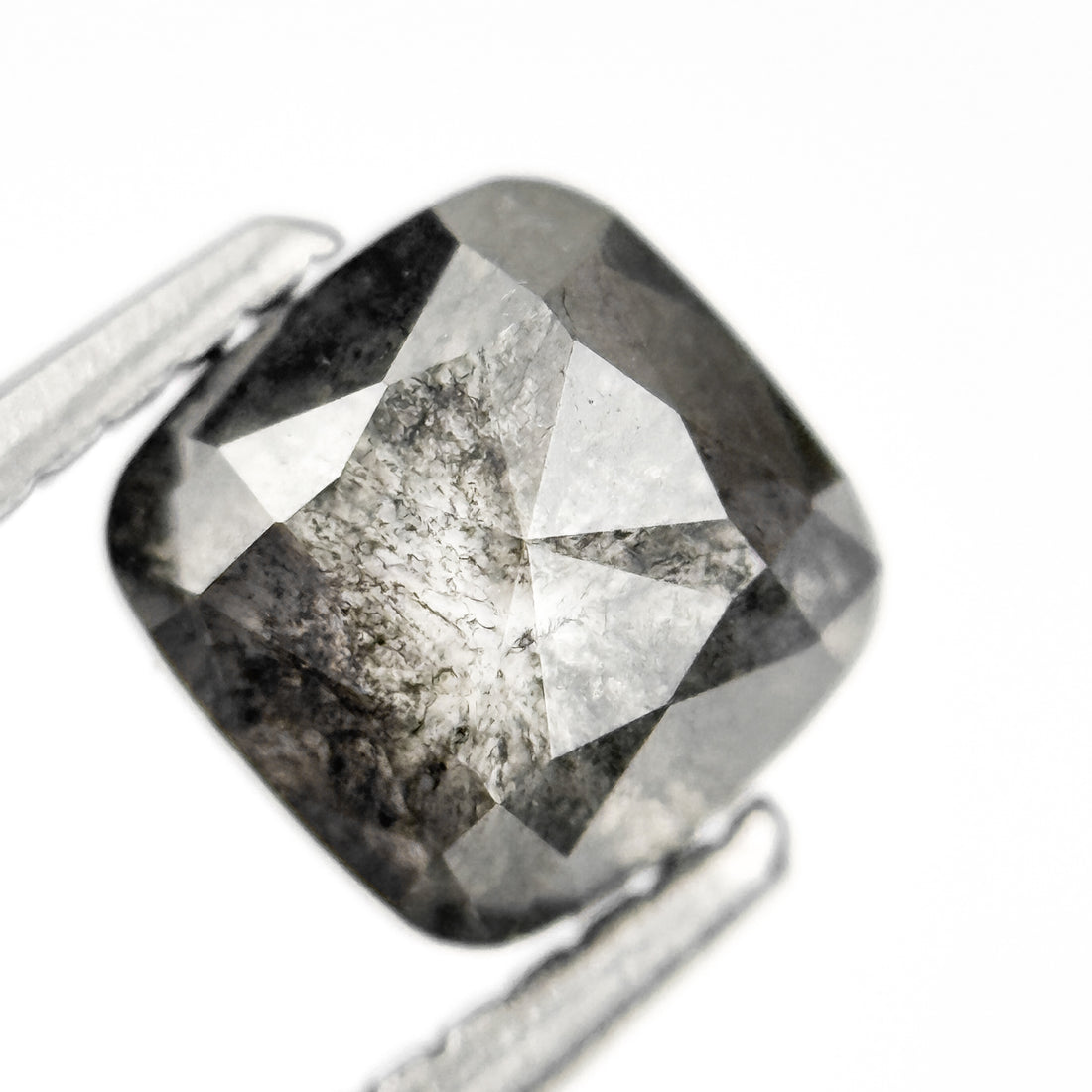 1.42 Ct Cushion Rose Cut Grey Natural Salt and Pepper Diamond