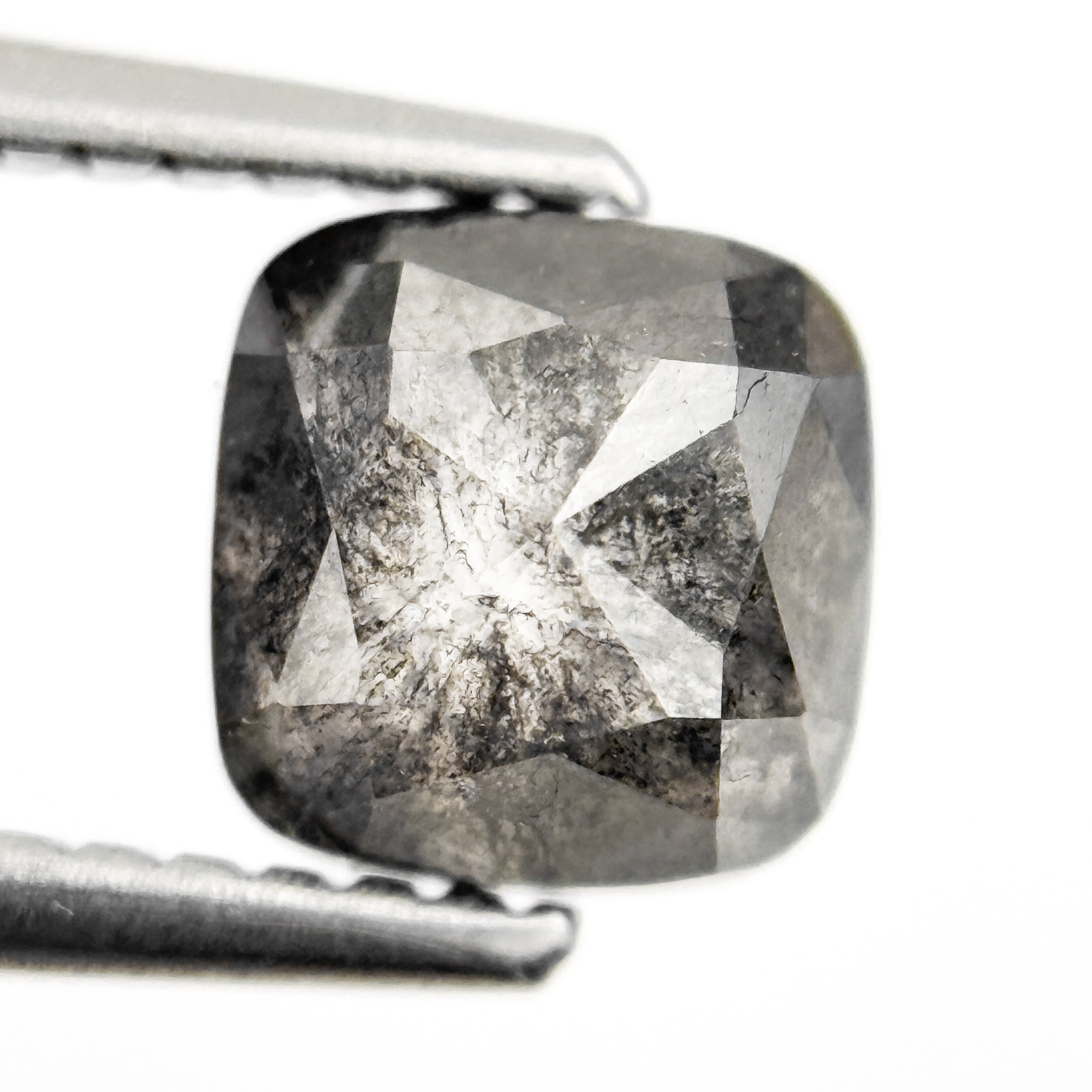 1.42 Ct Cushion Rose Cut Grey Natural Salt and Pepper Diamond
