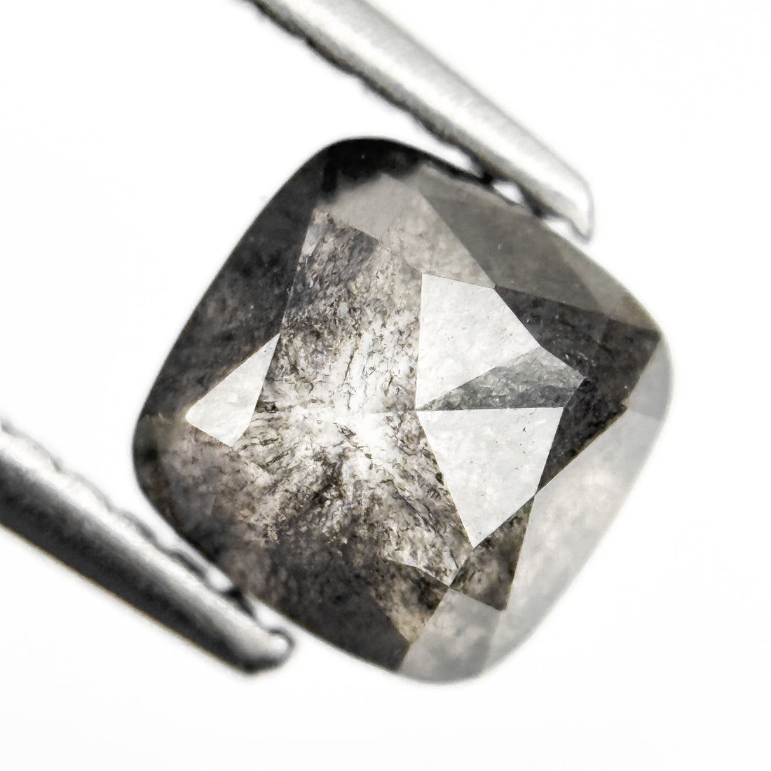 1.42 Ct Cushion Rose Cut Grey Natural Salt and Pepper Diamond