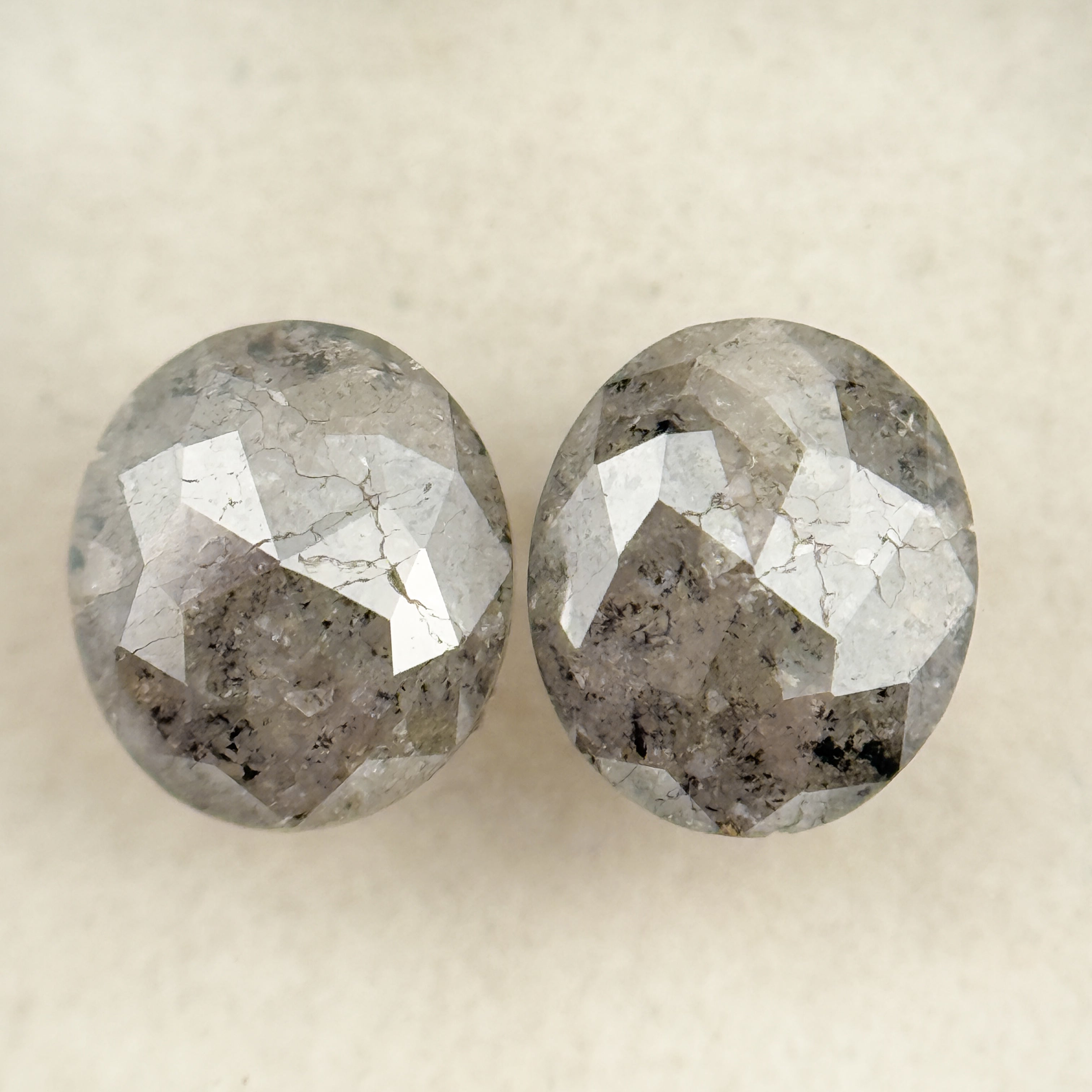 1.71 Ct Oval Rose Cut Grey Natural Salt and Pepper Diamond Pair