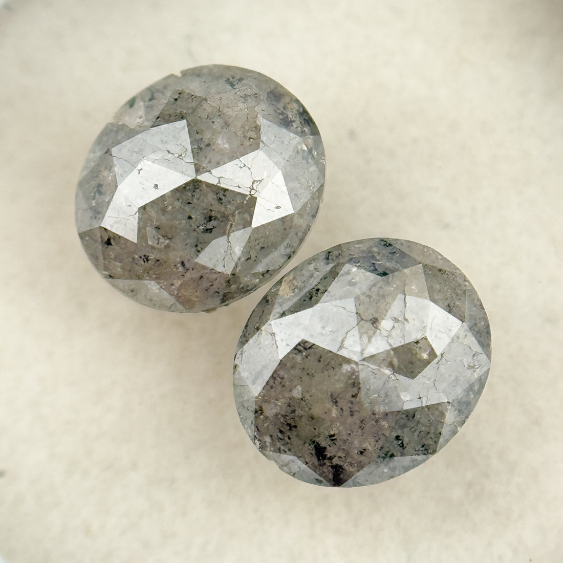 1.71 Ct Oval Rose Cut Grey Natural Salt and Pepper Diamond Pair