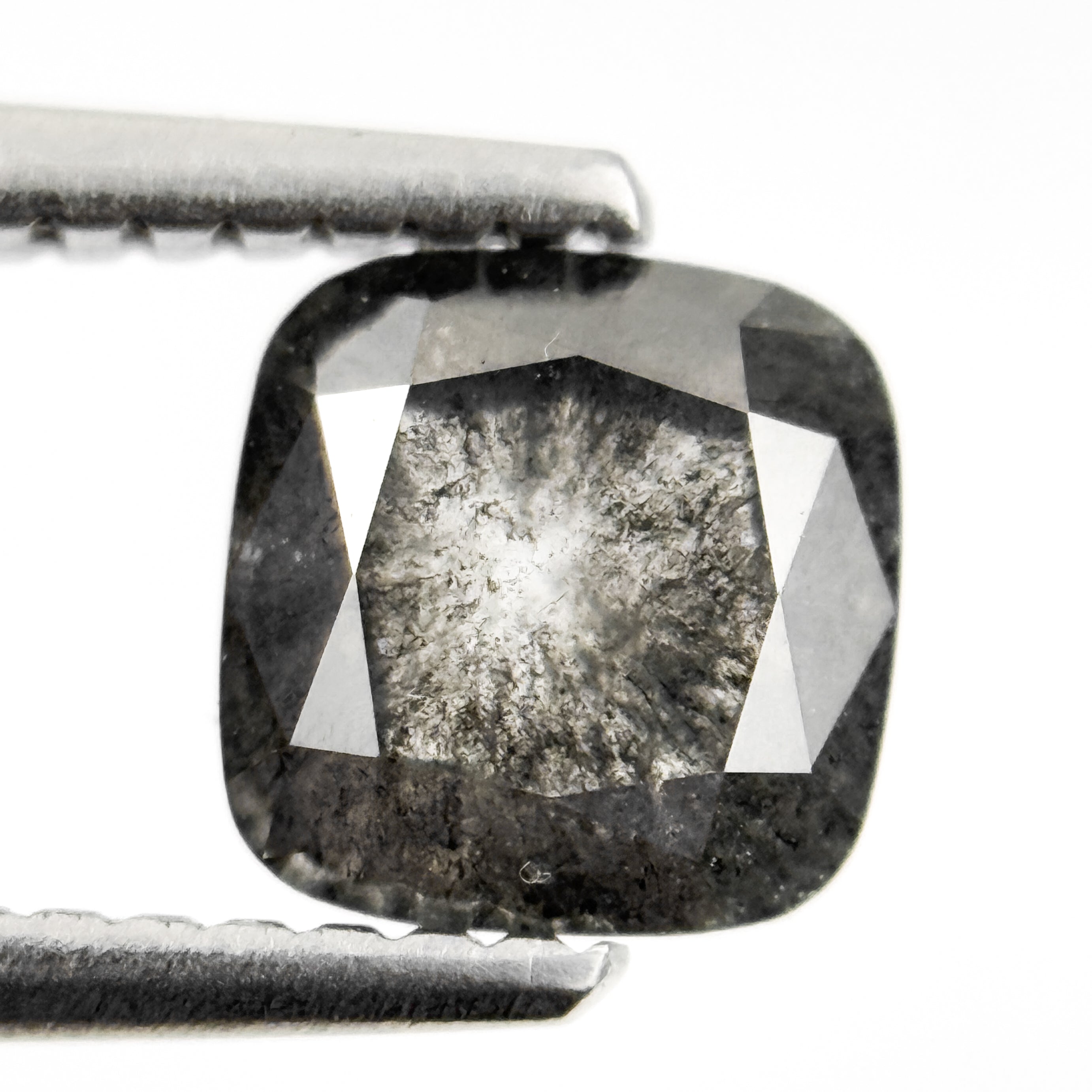 1.42 Ct Cushion Rose Cut Grey Natural Salt and Pepper Diamond