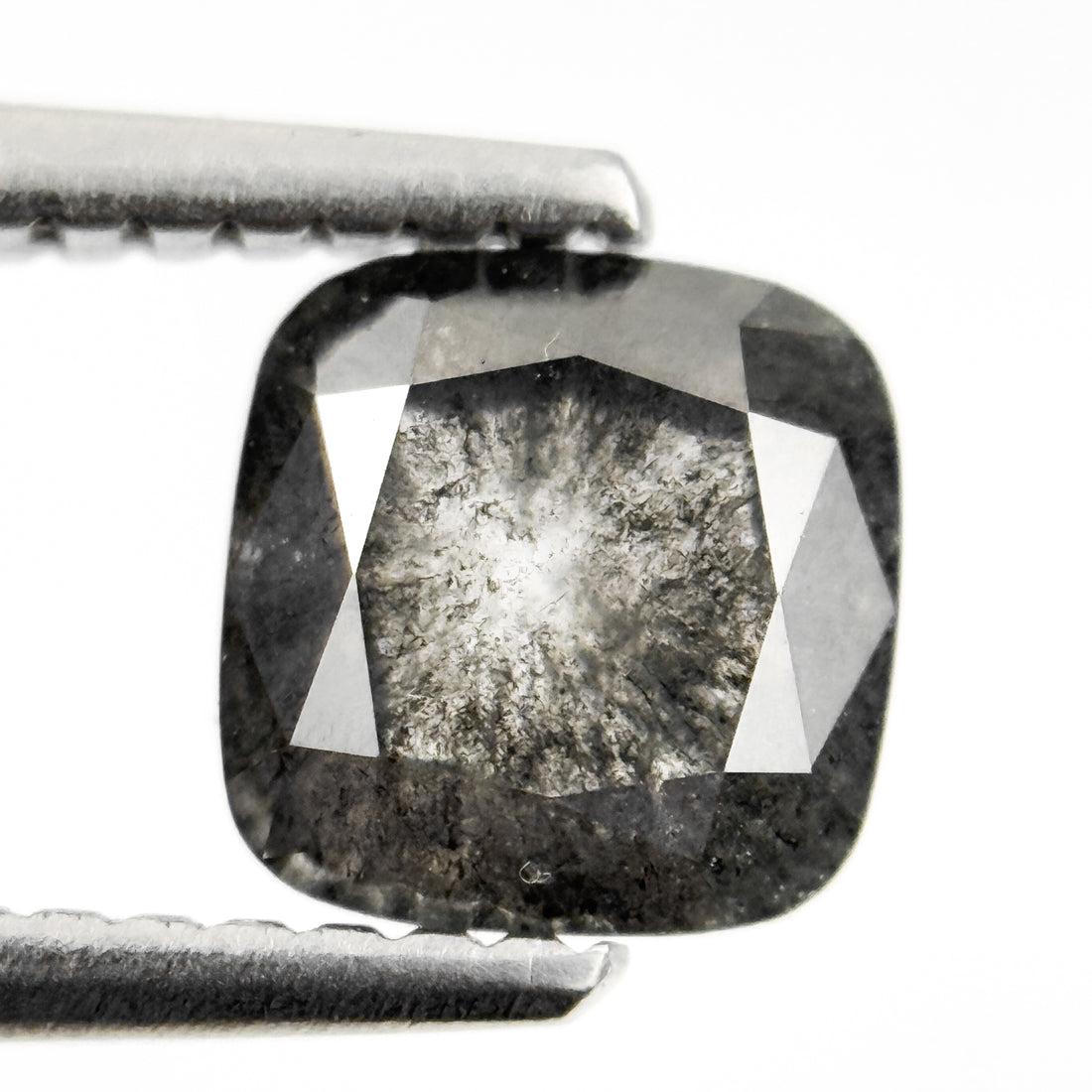 1.42 Ct Cushion Rose Cut Grey Natural Salt and Pepper Diamond