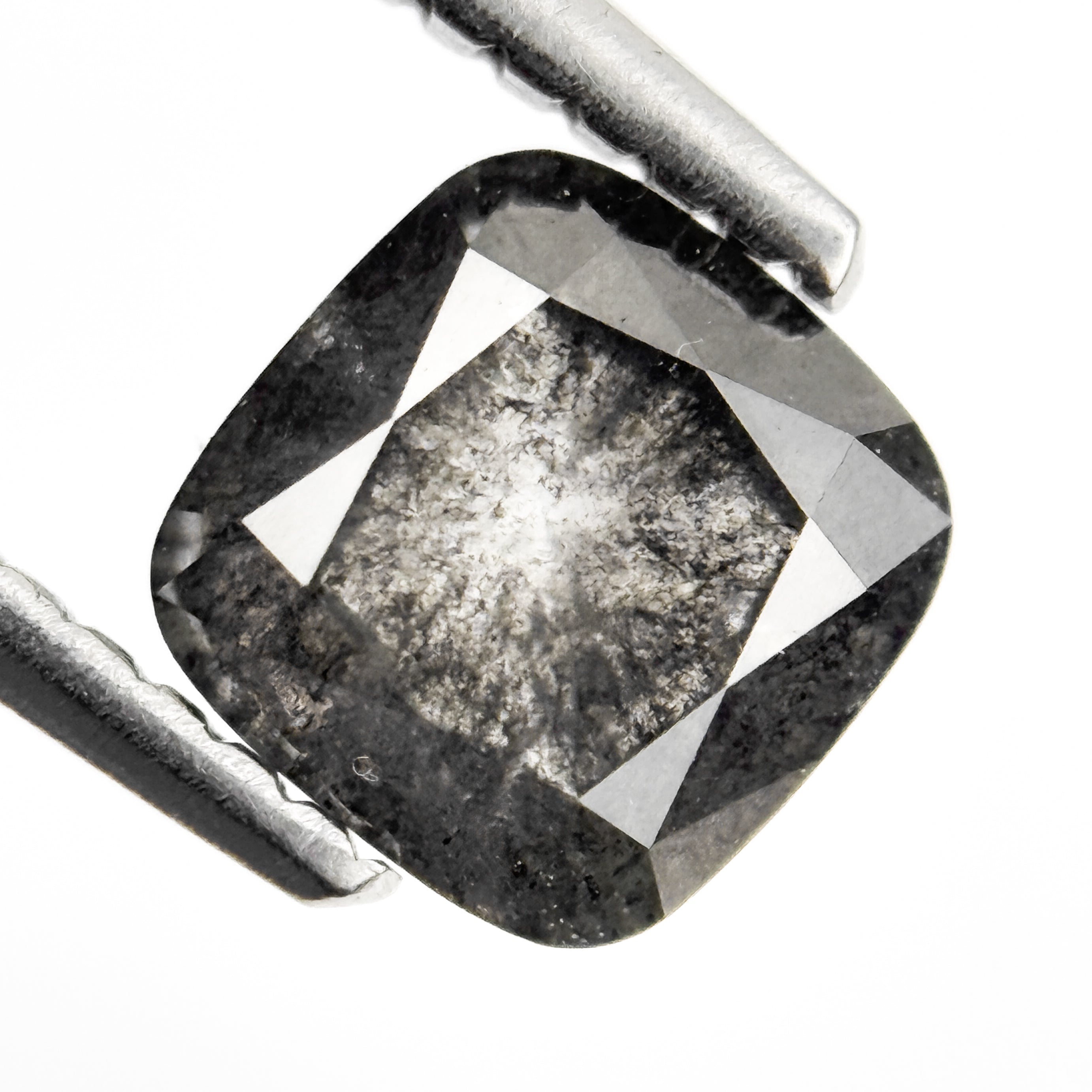 1.42 Ct Cushion Rose Cut Grey Natural Salt and Pepper Diamond