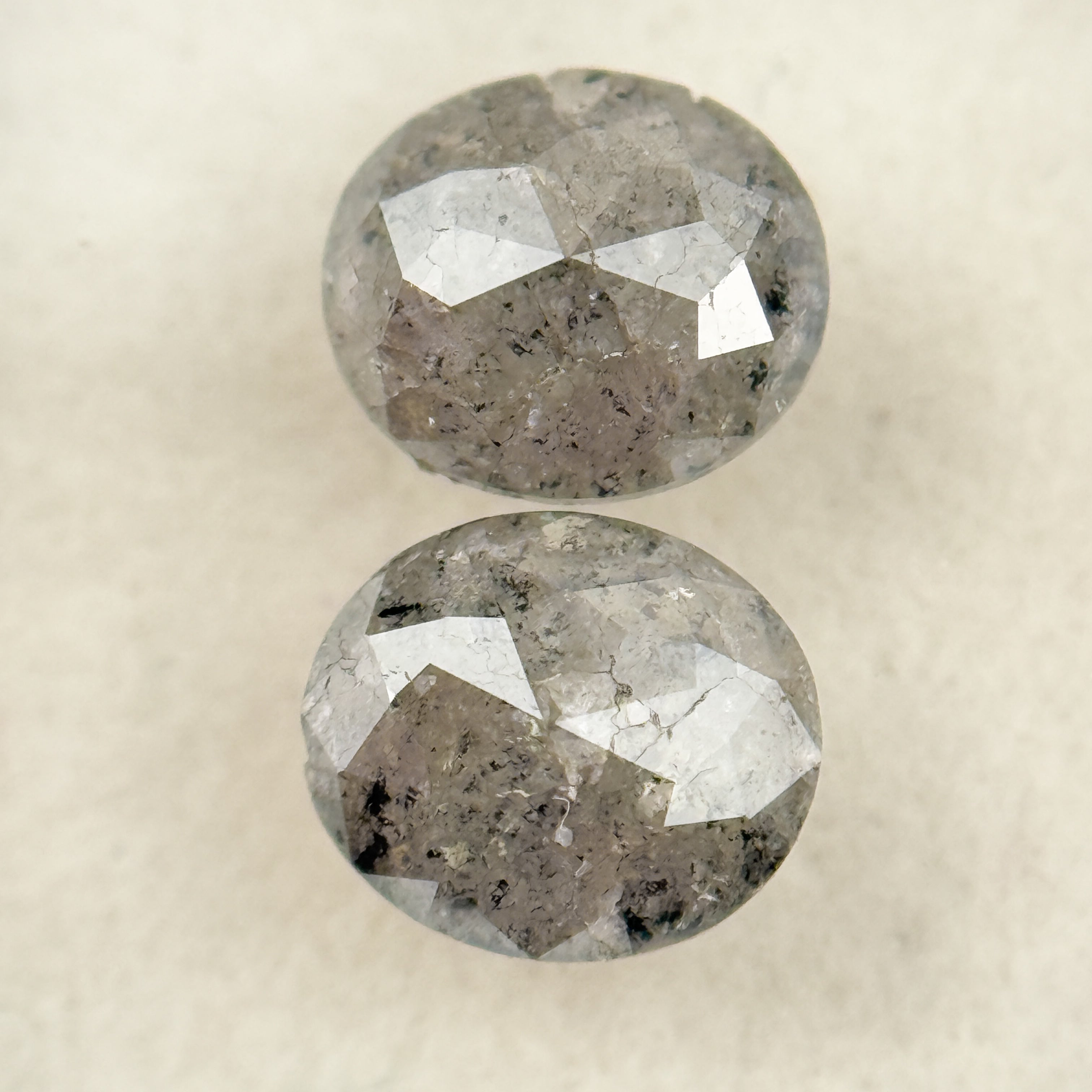 1.71 Ct Oval Rose Cut Grey Natural Salt and Pepper Diamond Pair