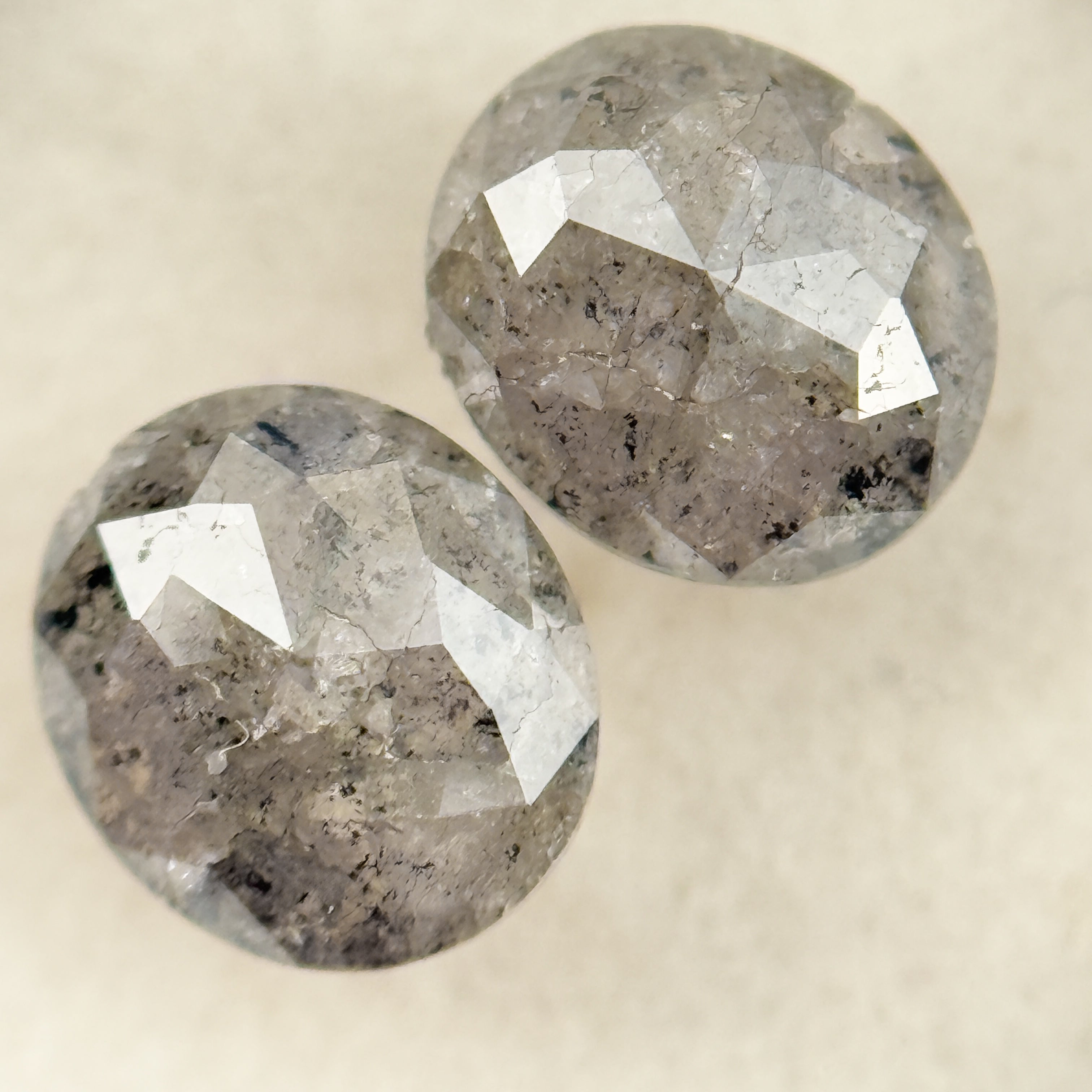 1.71 Ct Oval Rose Cut Grey Natural Salt and Pepper Diamond Pair