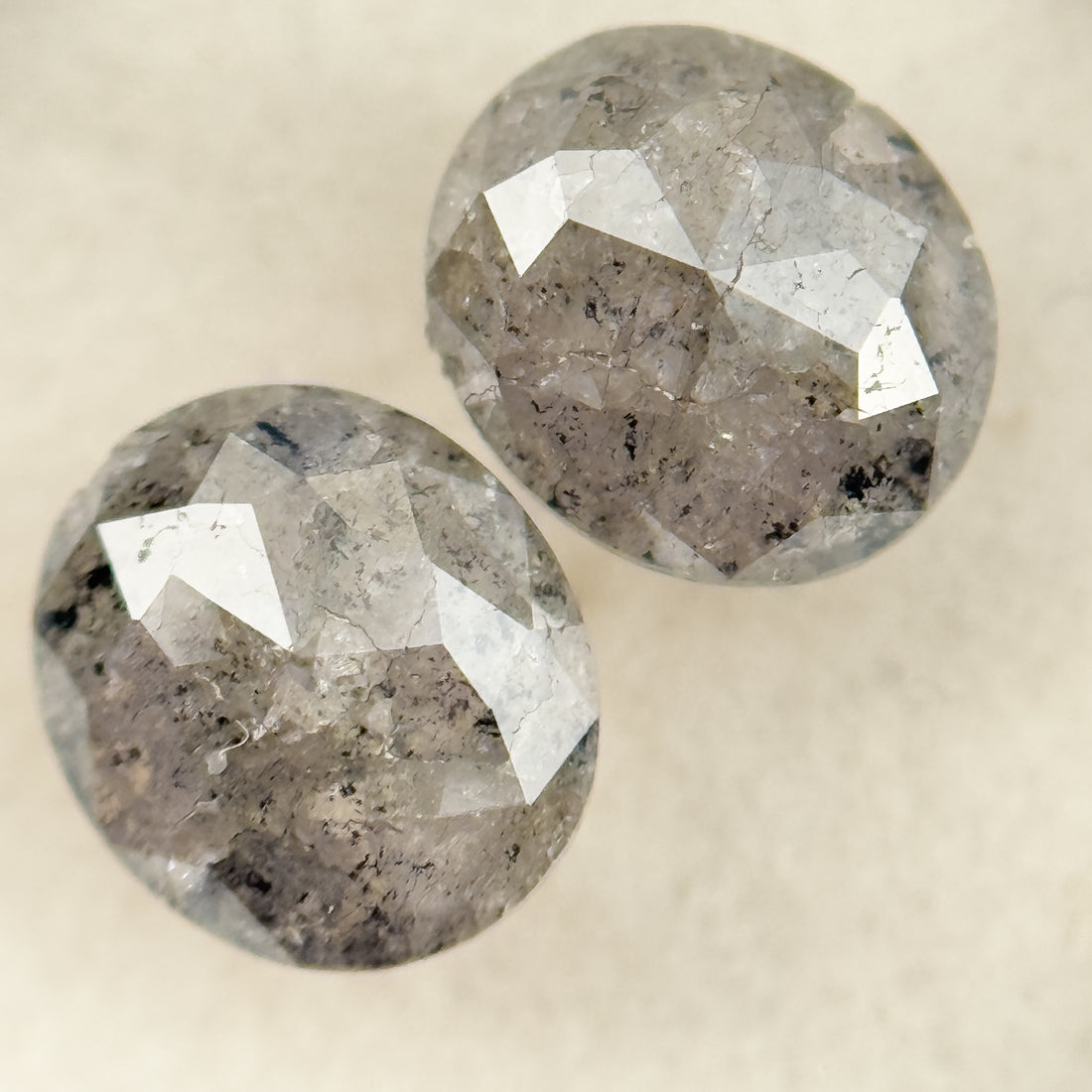 1.71 Ct Oval Rose Cut Grey Natural Salt and Pepper Diamond Pair