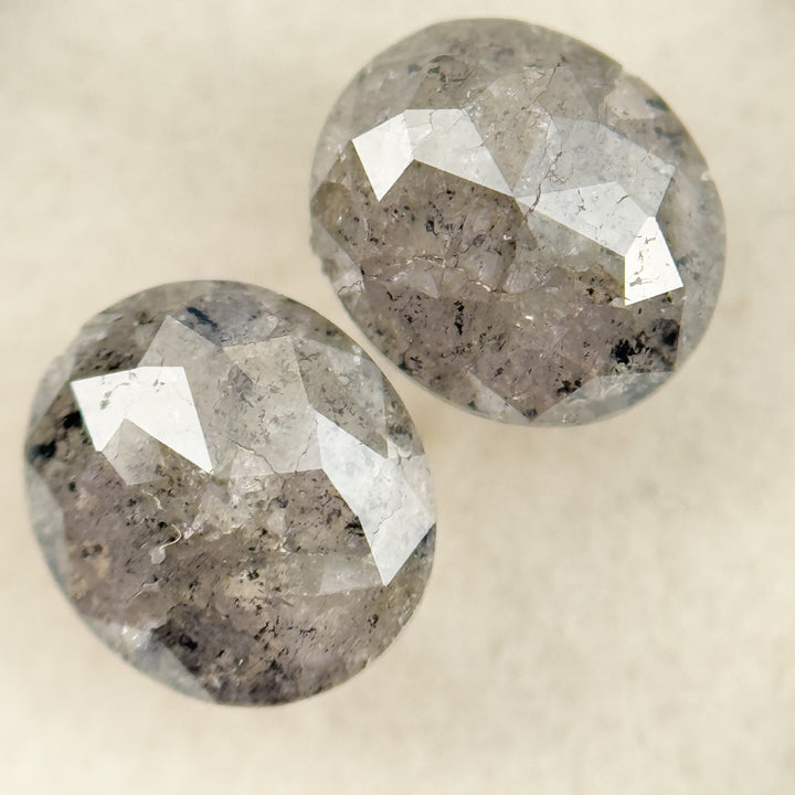 1.71 Ct Oval Rose Cut Grey Natural Salt and Pepper Diamond Pair