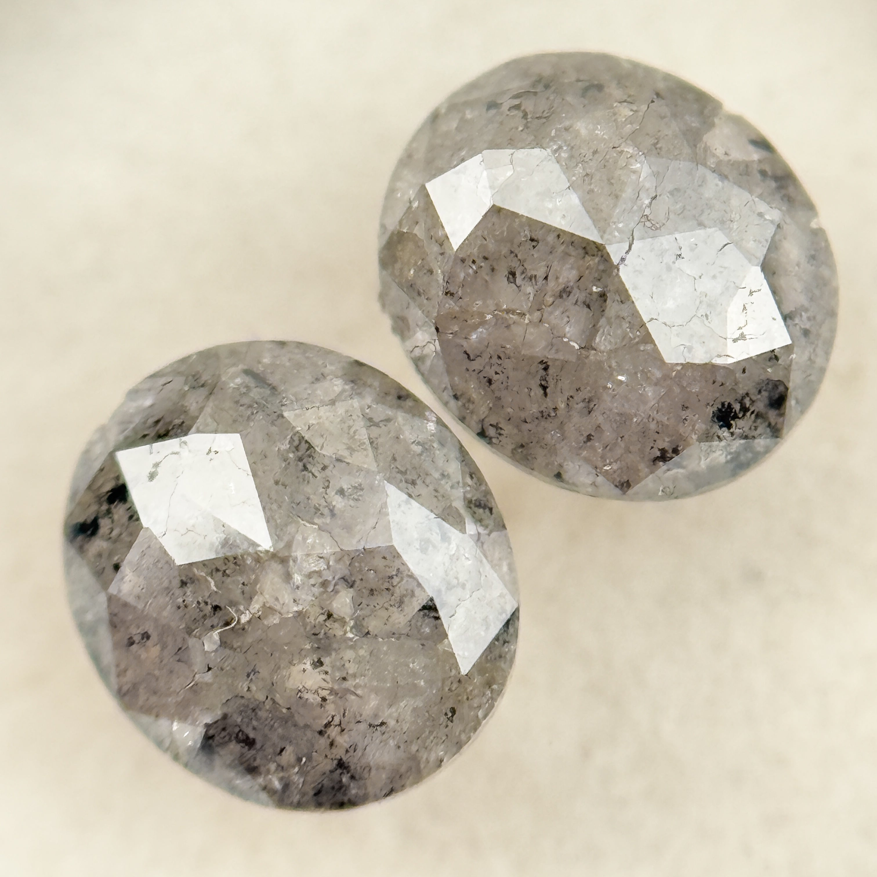 1.71 Ct Oval Rose Cut Grey Natural Salt and Pepper Diamond Pair