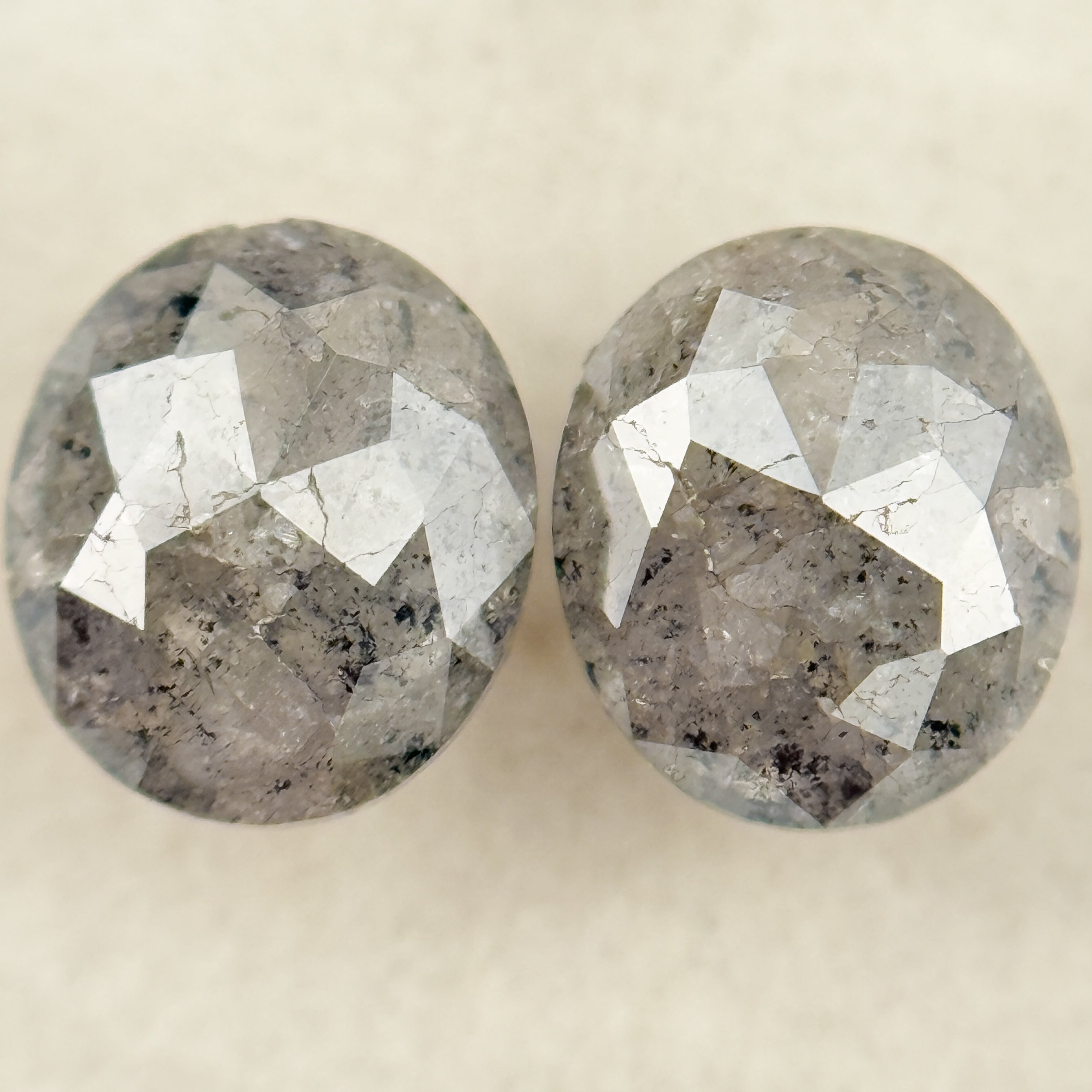 1.71 Ct Oval Rose Cut Grey Natural Salt and Pepper Diamond Pair