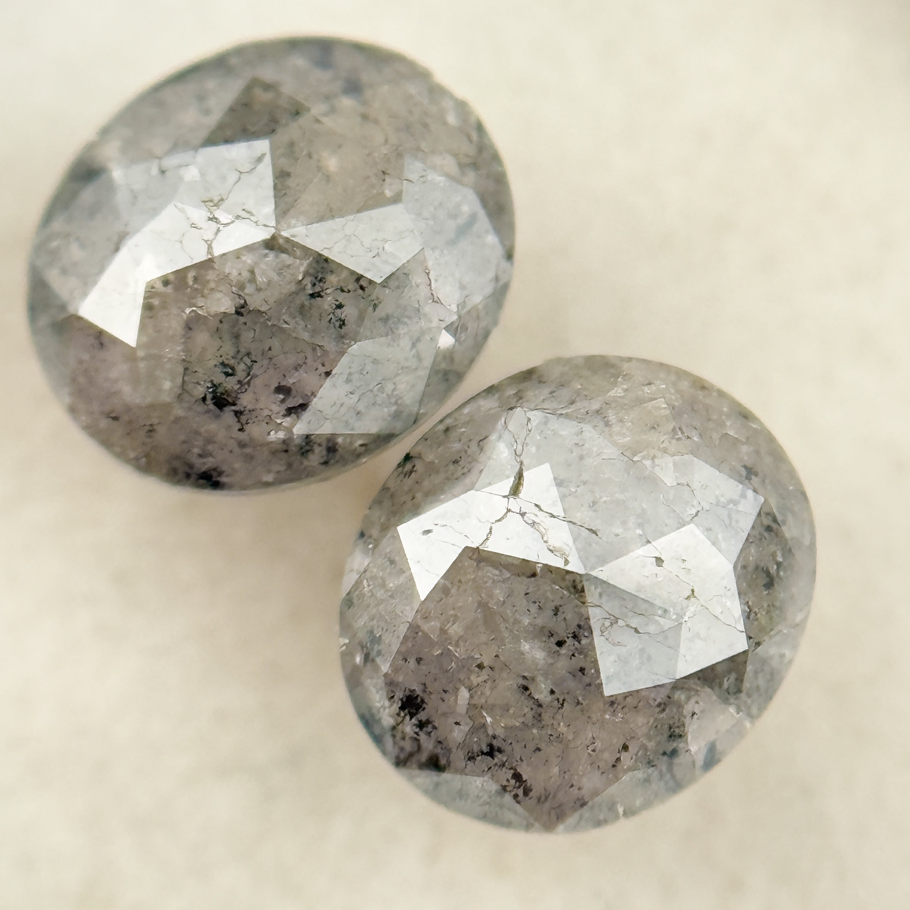 1.71 Ct Oval Rose Cut Grey Natural Salt and Pepper Diamond Pair