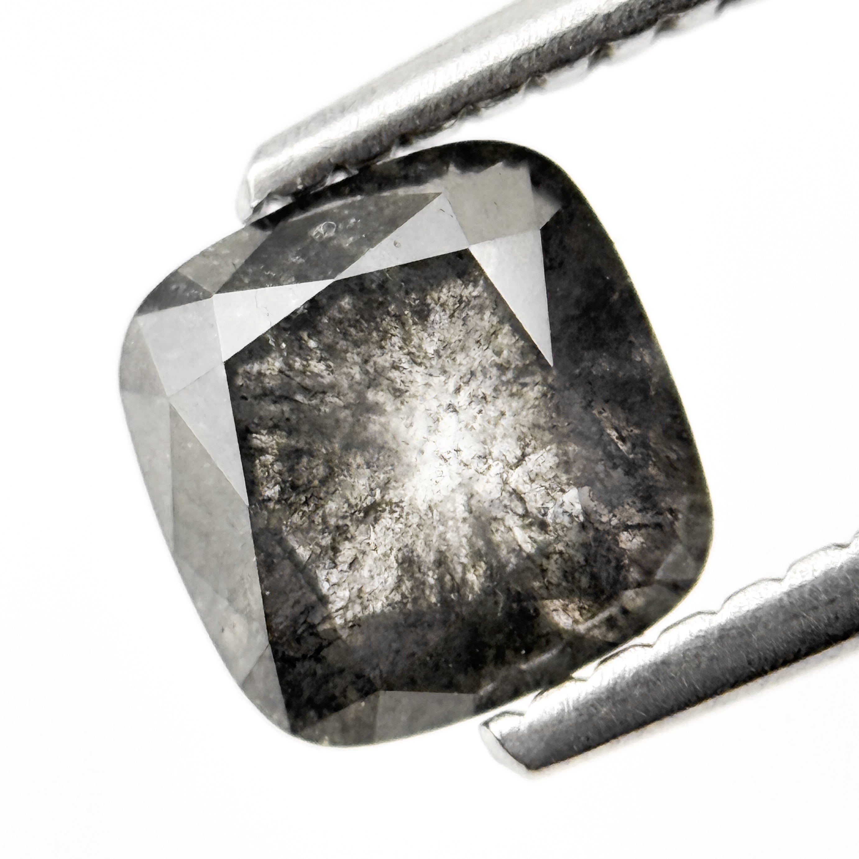 1.42 Ct Cushion Rose Cut Grey Natural Salt and Pepper Diamond