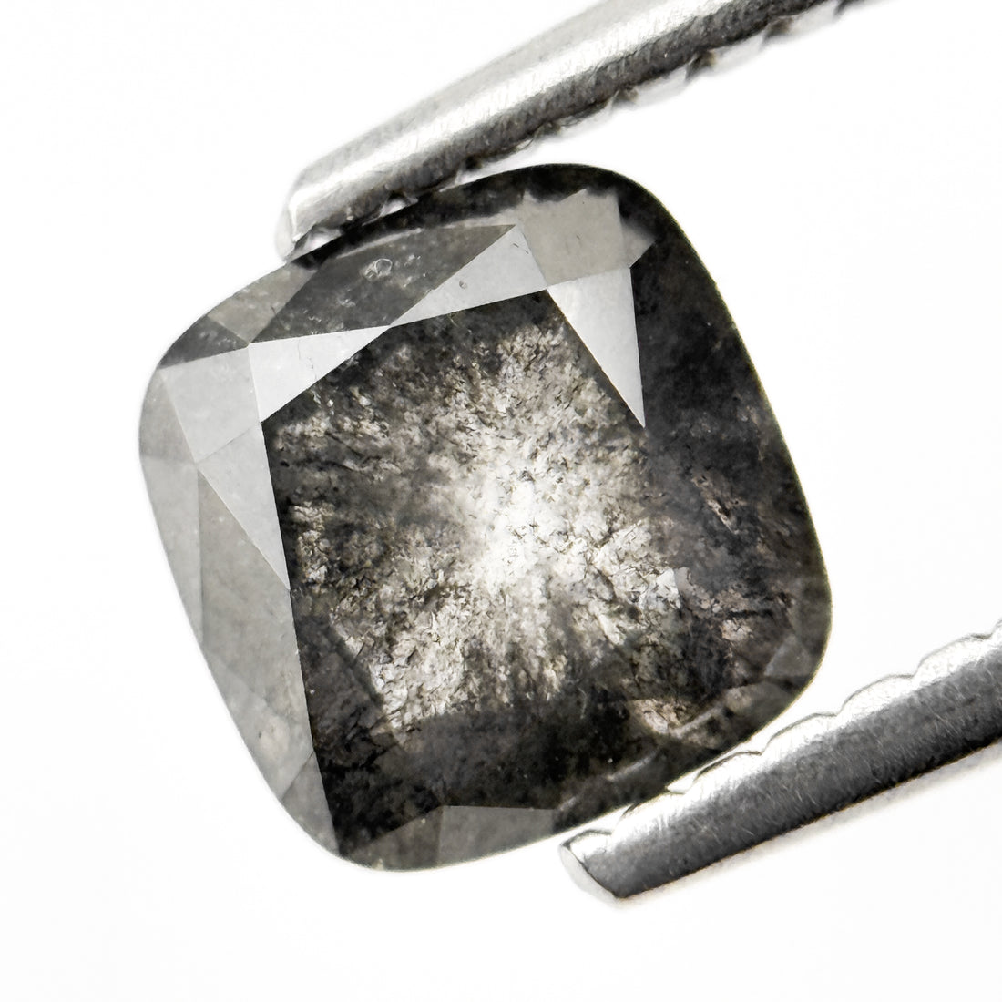 1.42 Ct Cushion Rose Cut Grey Natural Salt and Pepper Diamond