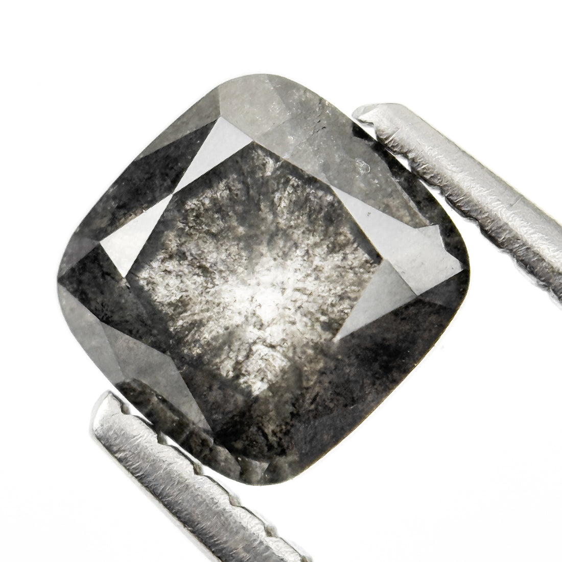 1.42 Ct Cushion Rose Cut Grey Natural Salt and Pepper Diamond