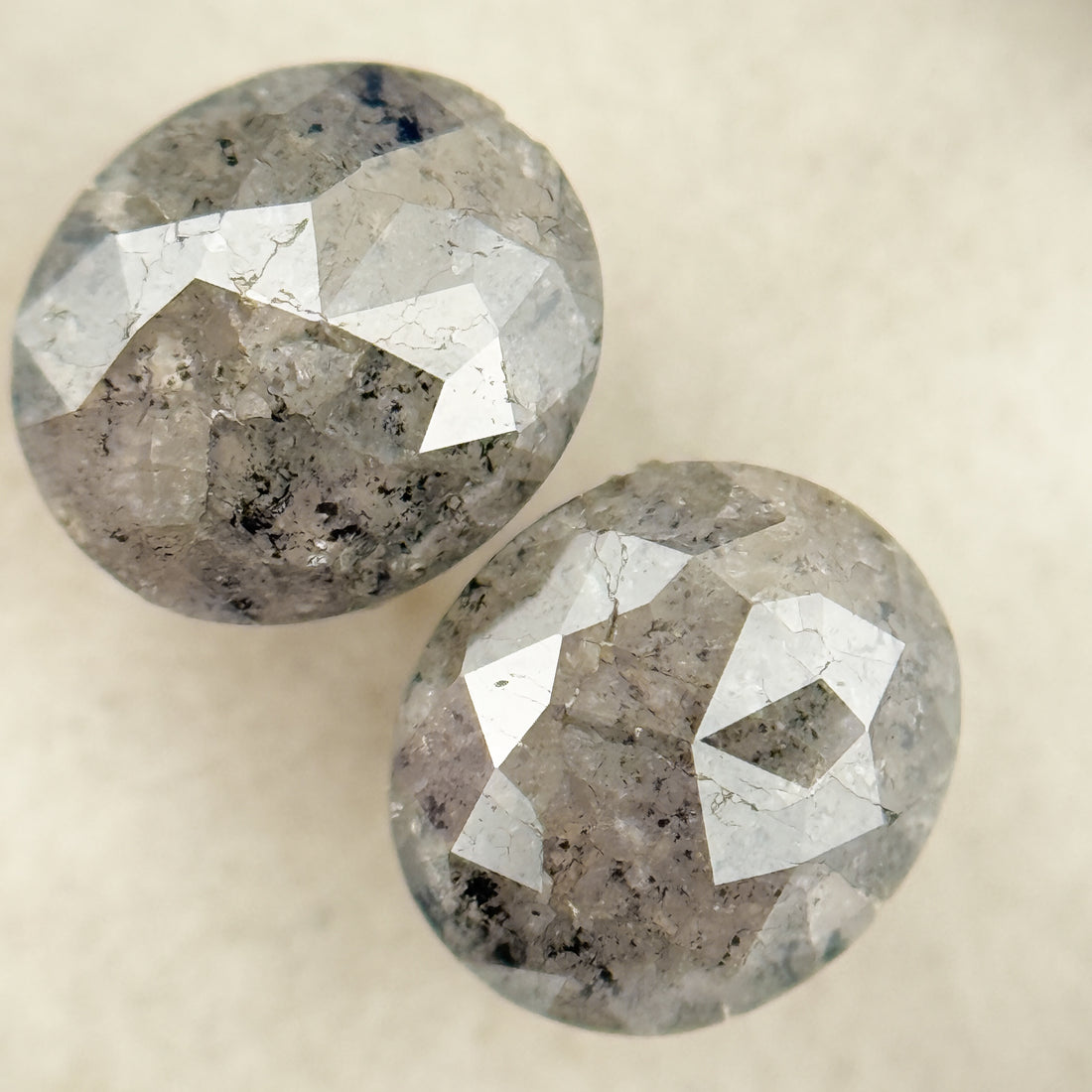 1.71 Ct Oval Rose Cut Grey Natural Salt and Pepper Diamond Pair