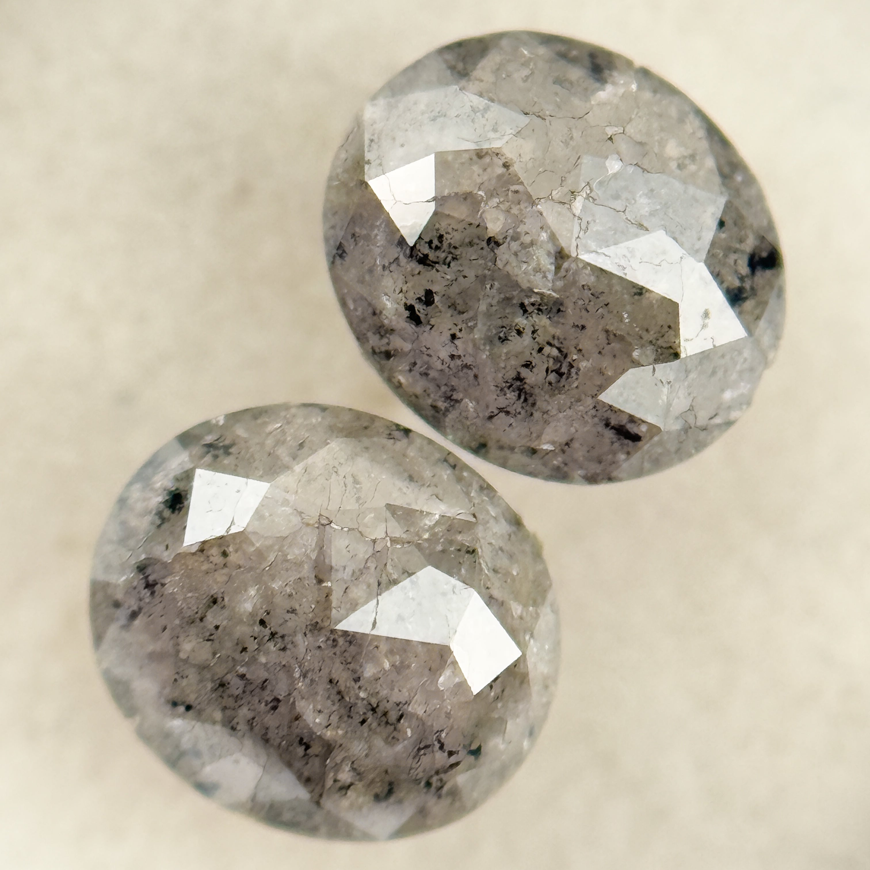 1.71 Ct Oval Rose Cut Grey Natural Salt and Pepper Diamond Pair