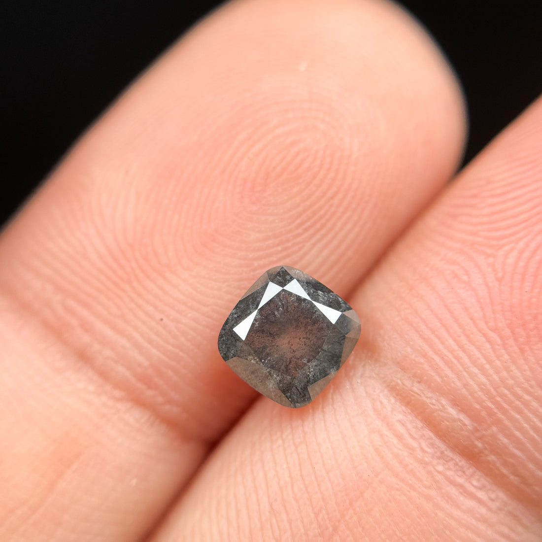 1.42 Ct Cushion Rose Cut Grey Natural Salt and Pepper Diamond