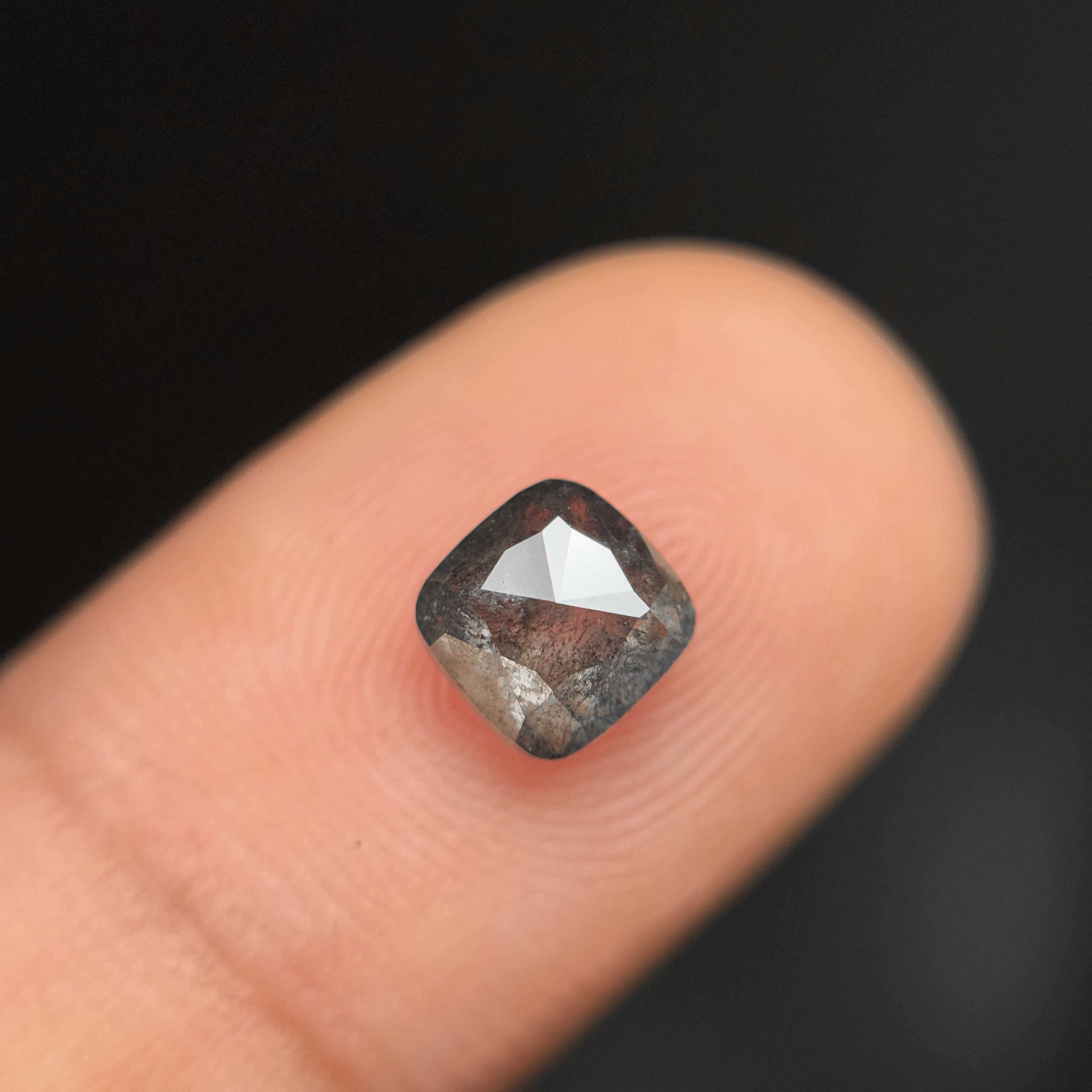 1.42 Ct Cushion Rose Cut Grey Natural Salt and Pepper Diamond