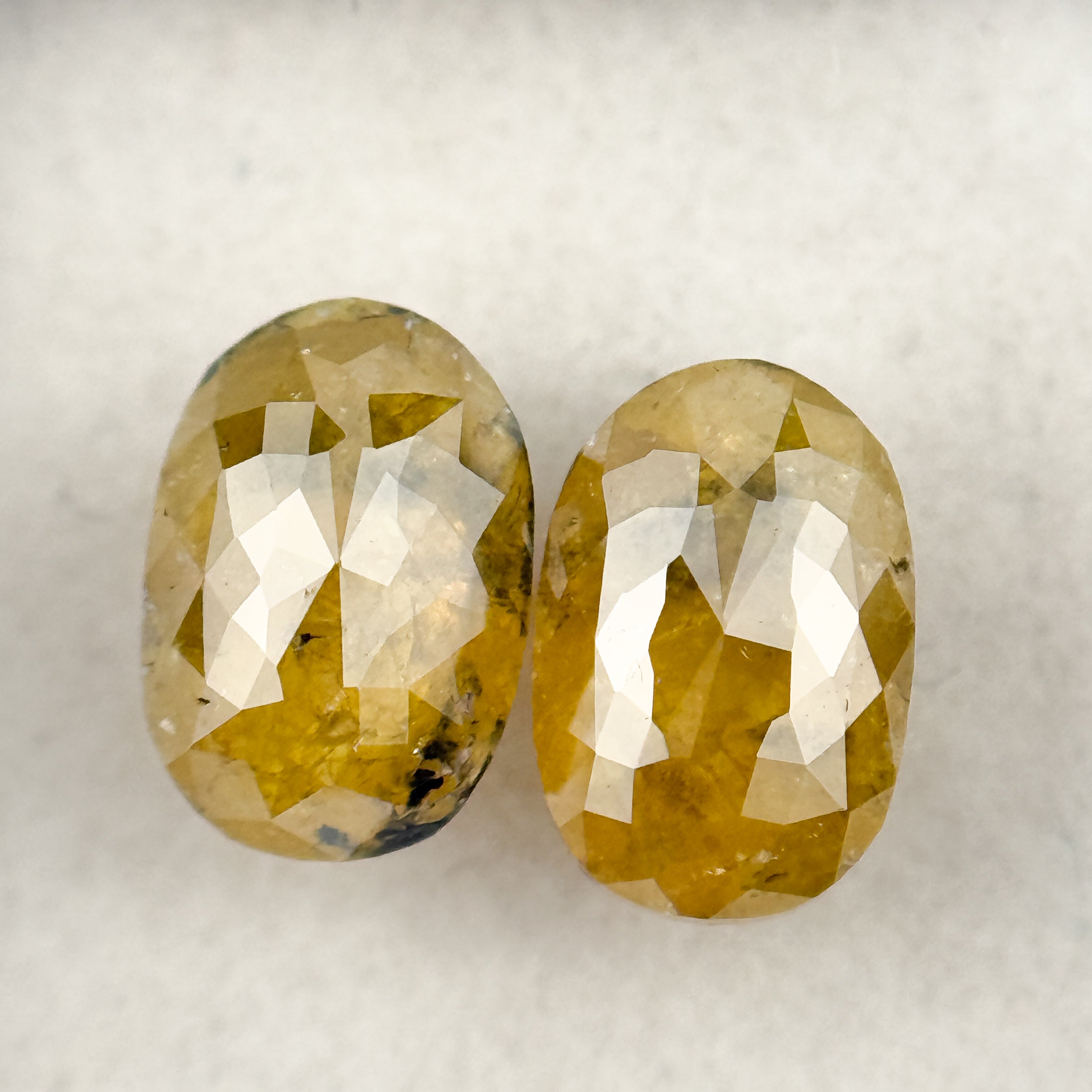 2.19 Ct Oval Rose Cut Yellow Natural Salt and Pepper Diamond Pair