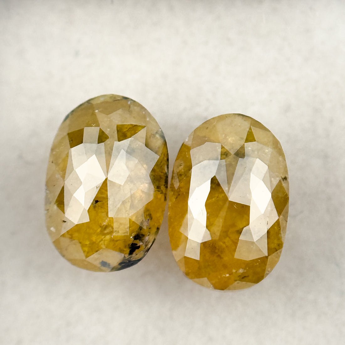 2.19 Ct Oval Rose Cut Yellow Natural Salt and Pepper Diamond Pair