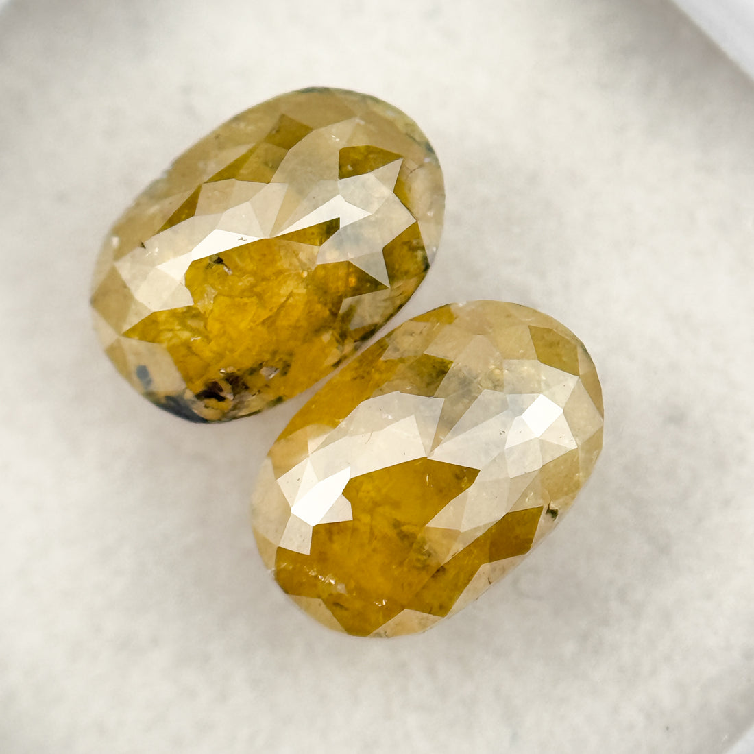 2.19 Ct Oval Rose Cut Yellow Natural Salt and Pepper Diamond Pair