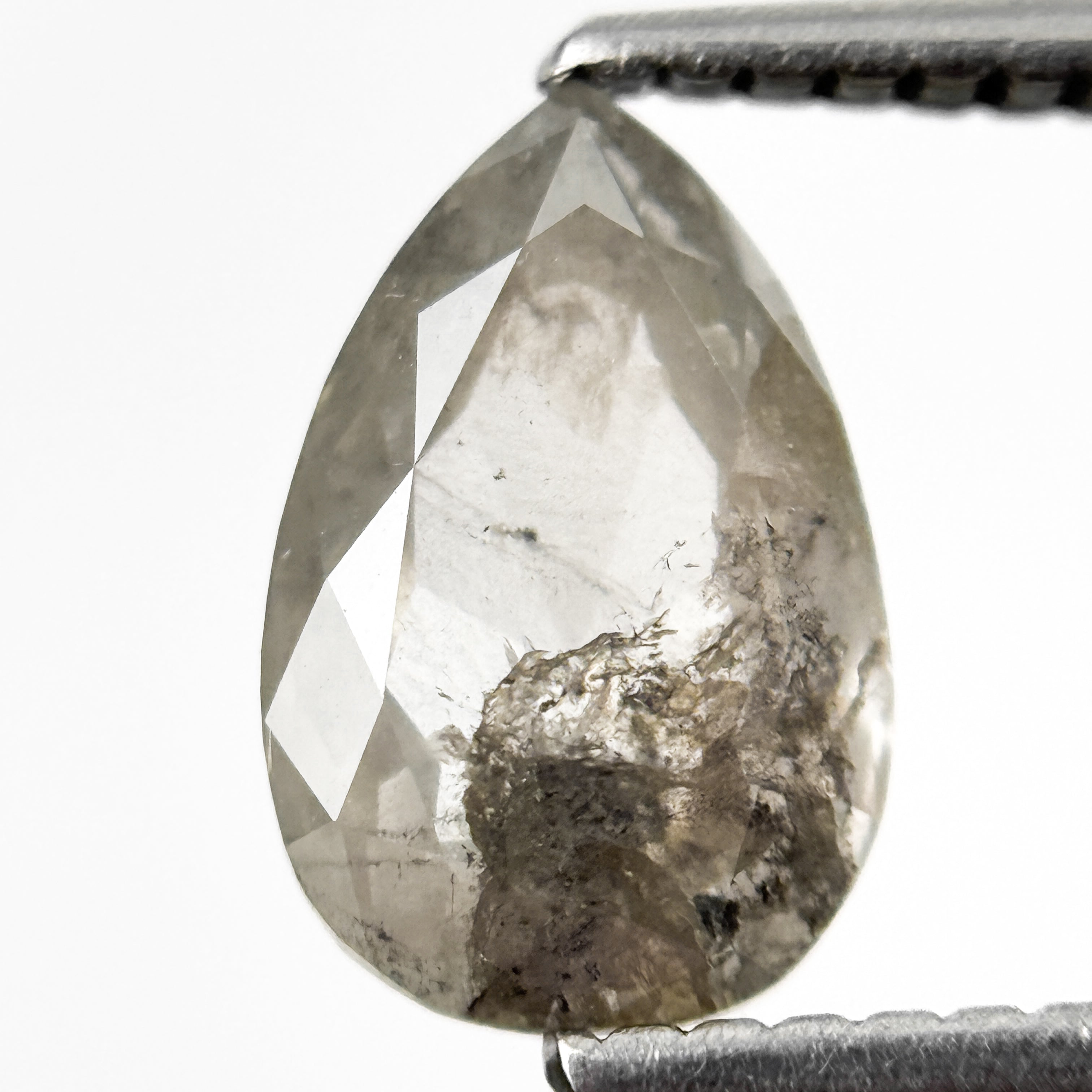 1.52 Ct Pear Rose Cut Grey Natural Salt and Pepper Diamond