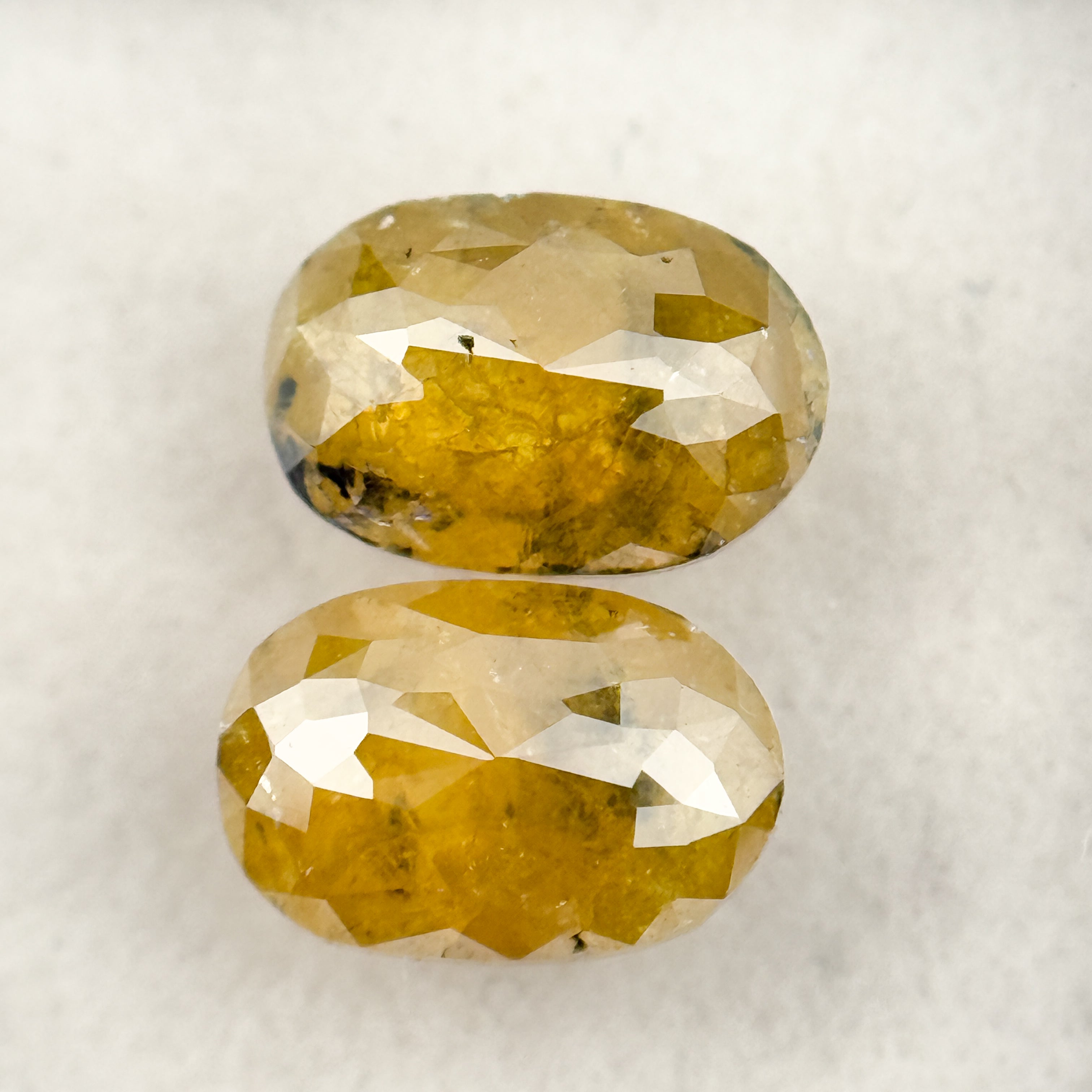 2.19 Ct Oval Rose Cut Yellow Natural Salt and Pepper Diamond Pair