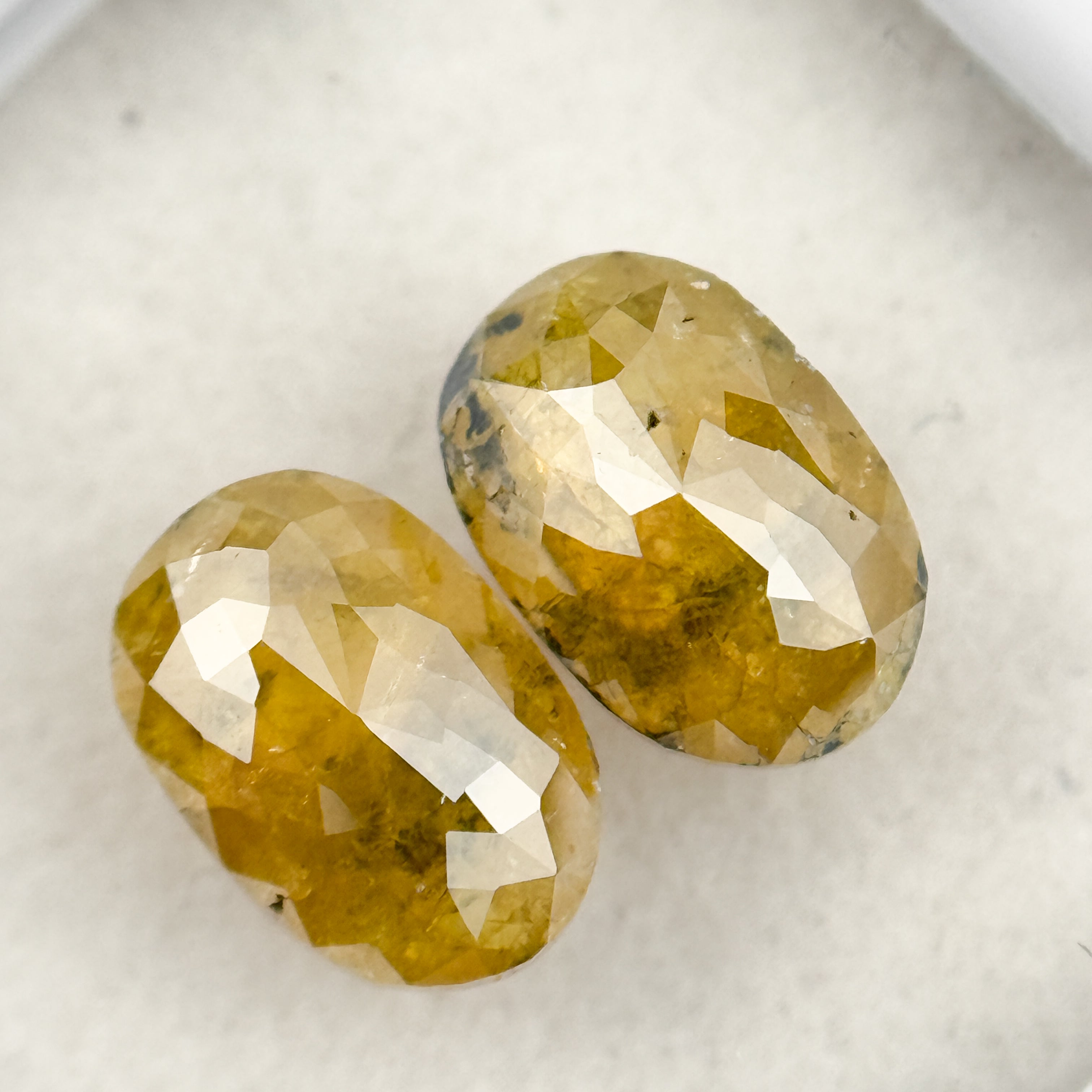 2.19 Ct Oval Rose Cut Yellow Natural Salt and Pepper Diamond Pair