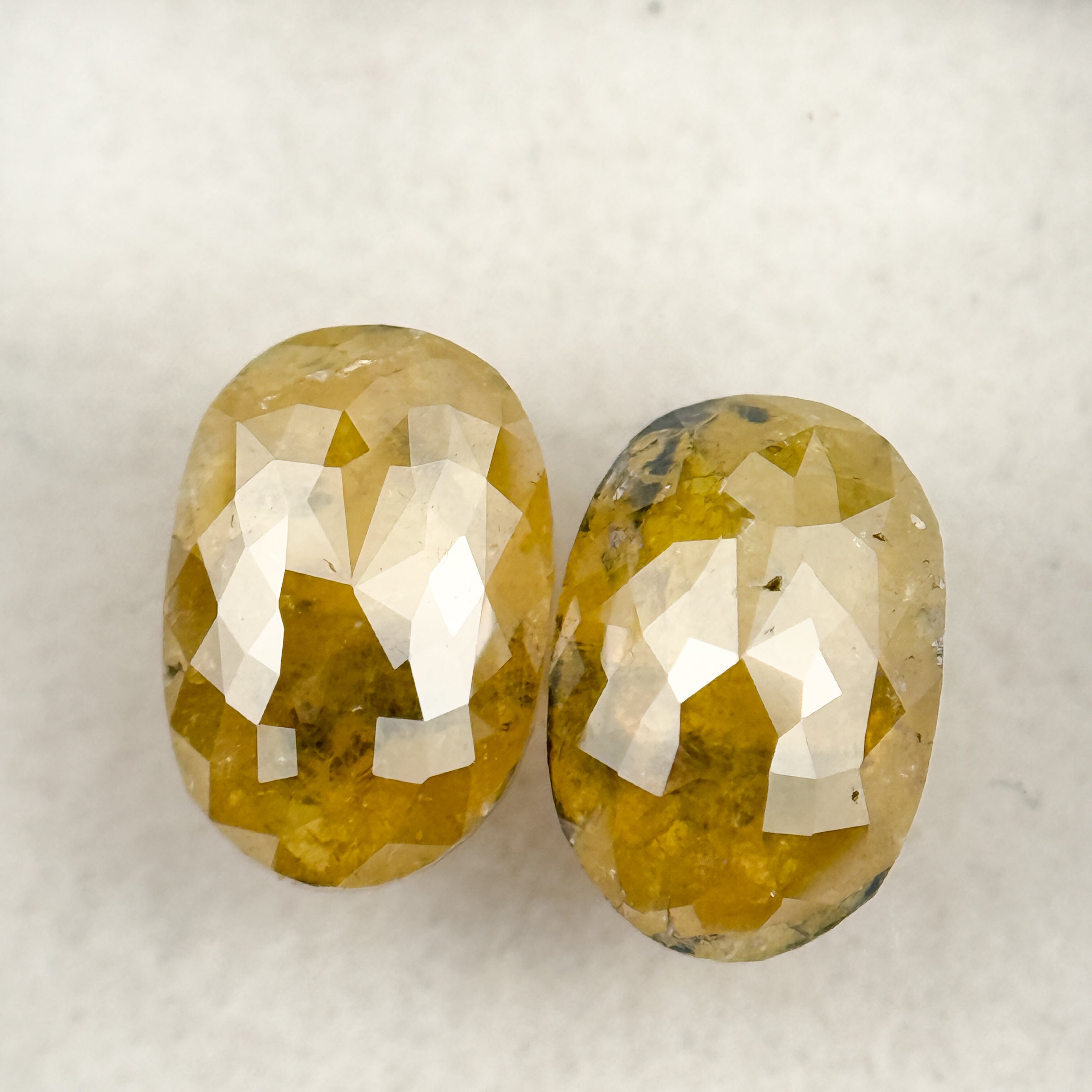 2.19 Ct Oval Rose Cut Yellow Natural Salt and Pepper Diamond Pair