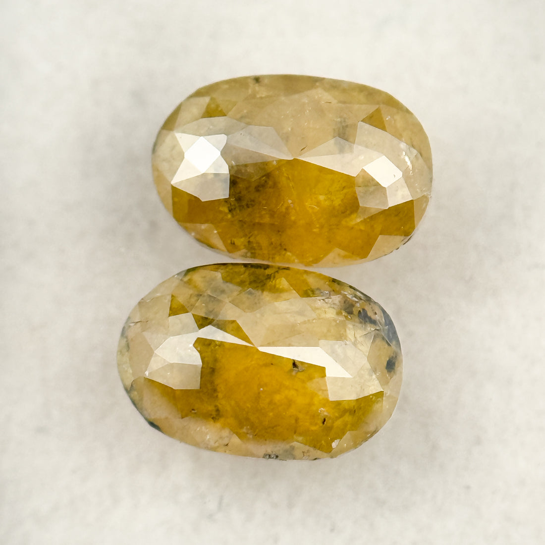 2.19 Ct Oval Rose Cut Yellow Natural Salt and Pepper Diamond Pair